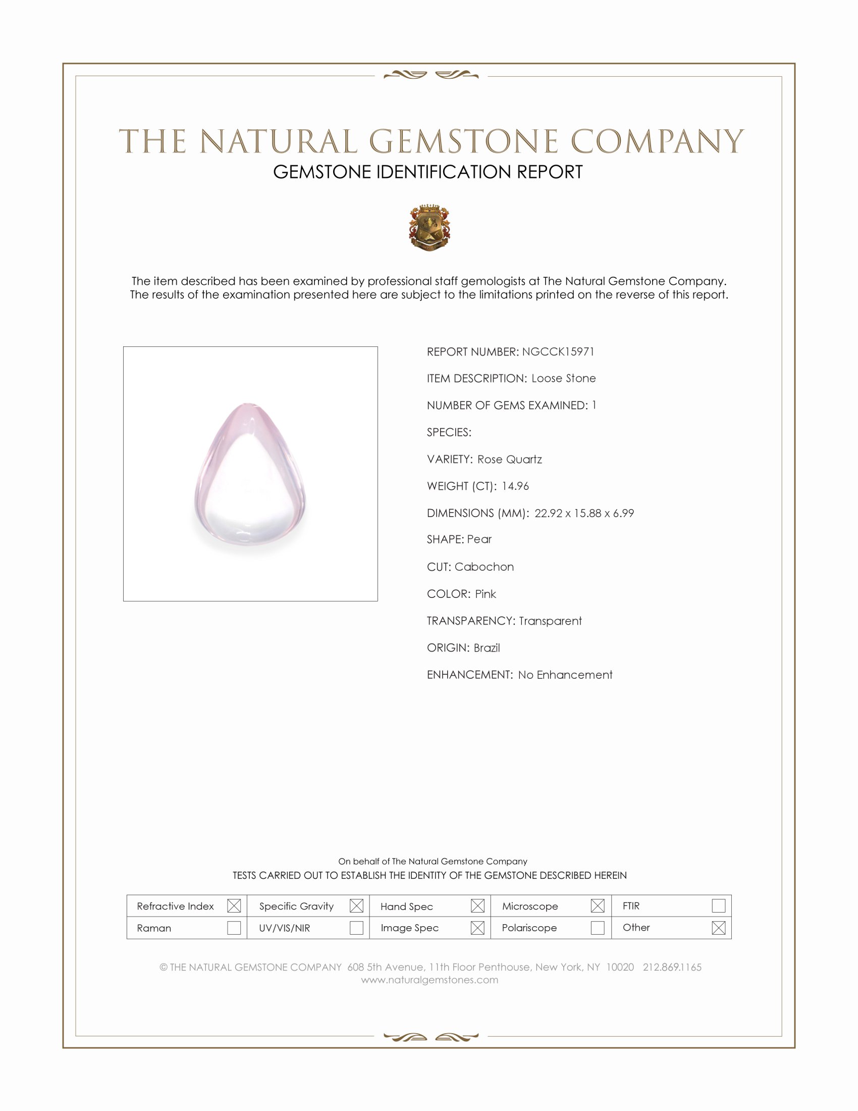 14.96 Ct. Pink Cabochon Rose Quartz from Brazil