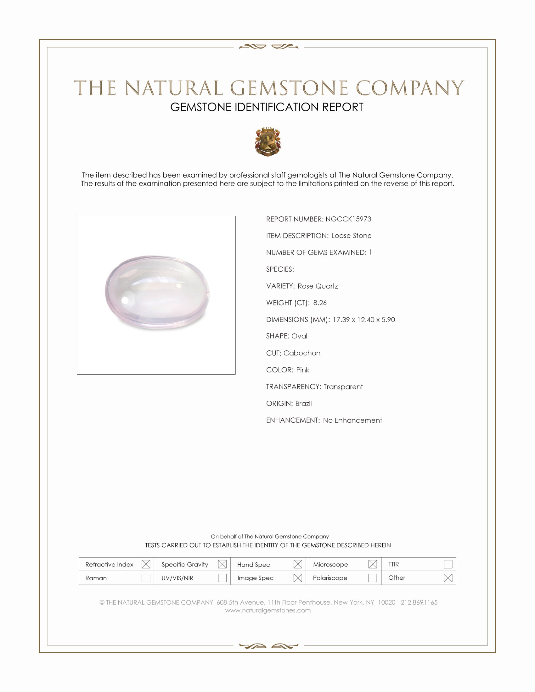 8.26 Ct. Pink Cabochon Rose Quartz from Brazil