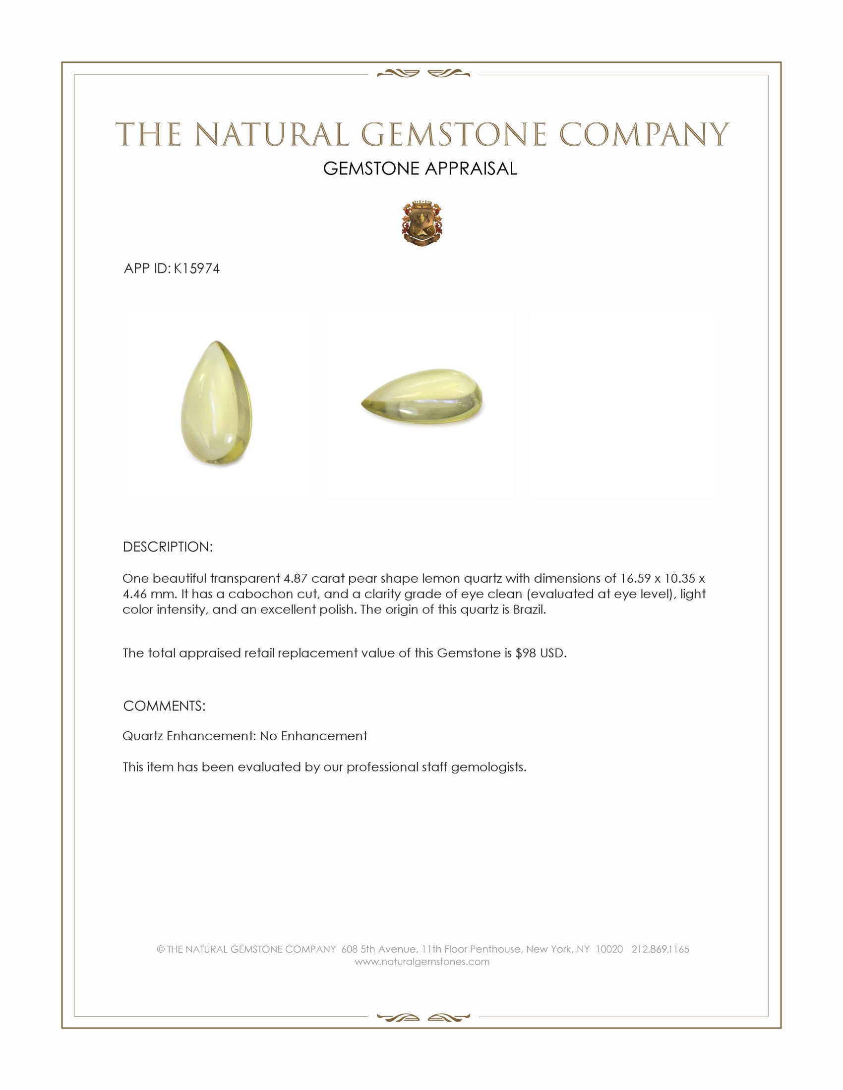 4.87 Ct. Cabochon Quartz from Brazil