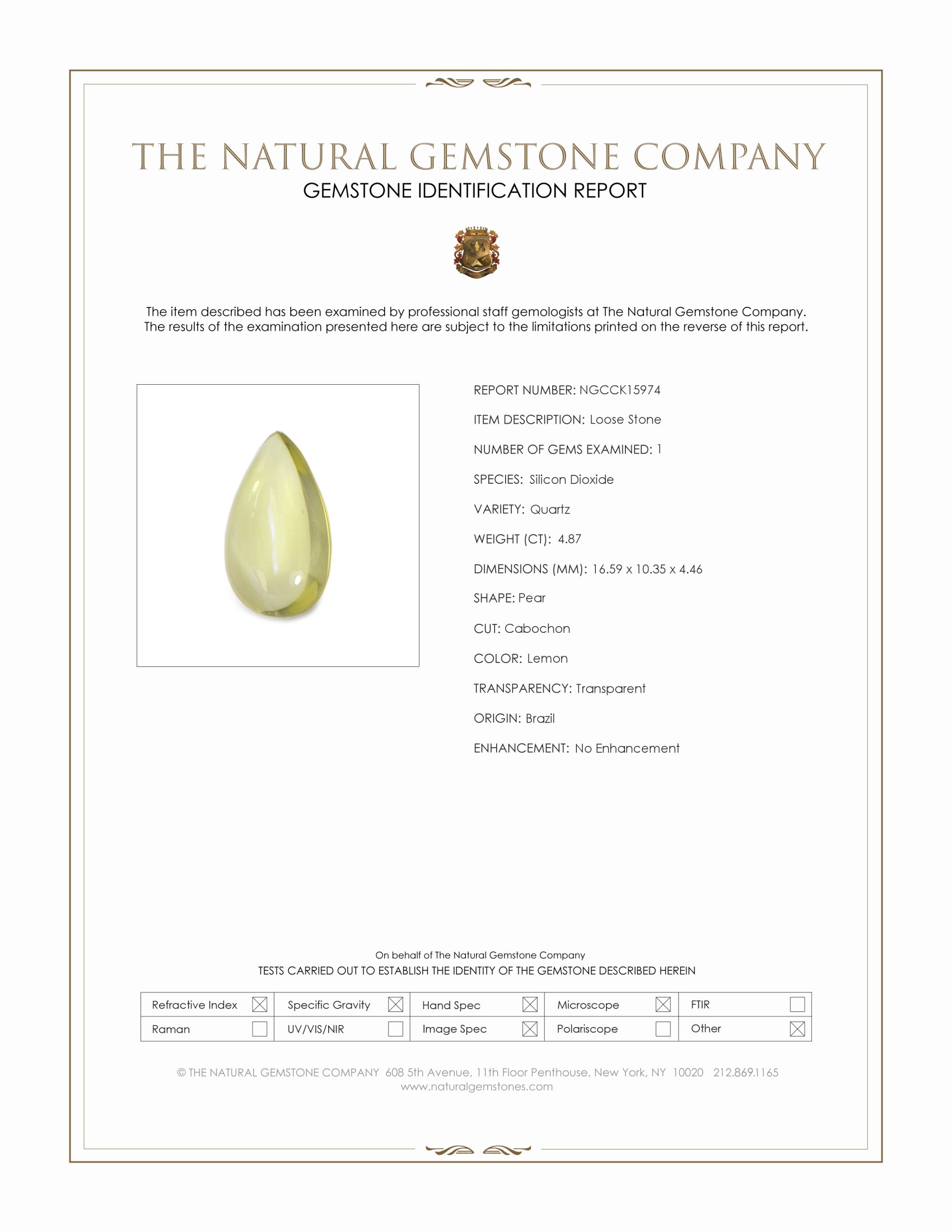 4.87 Ct. Lemon Cabochon Quartz from Brazil