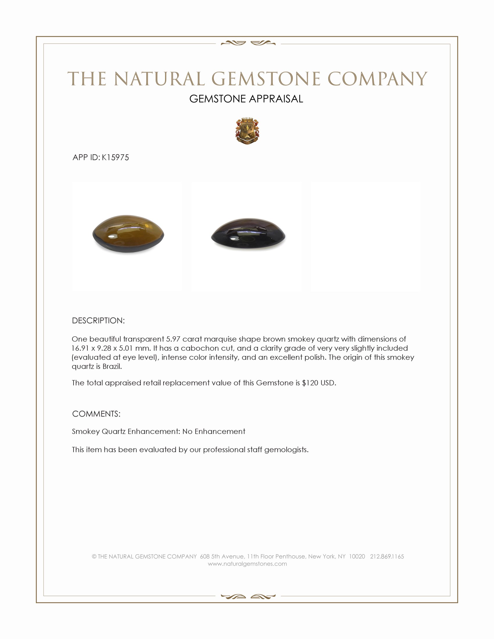 5.97 Ct. Brown Cabochon Smokey Quartz from Brazil