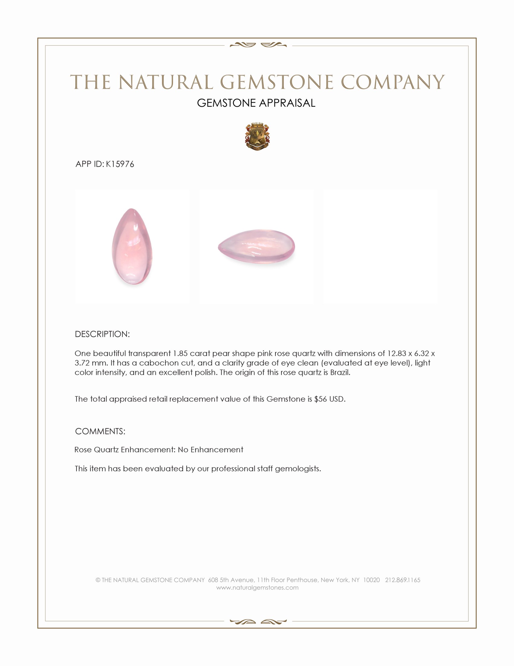 1.85 Ct. Cabochon Rose Quartz from Brazil