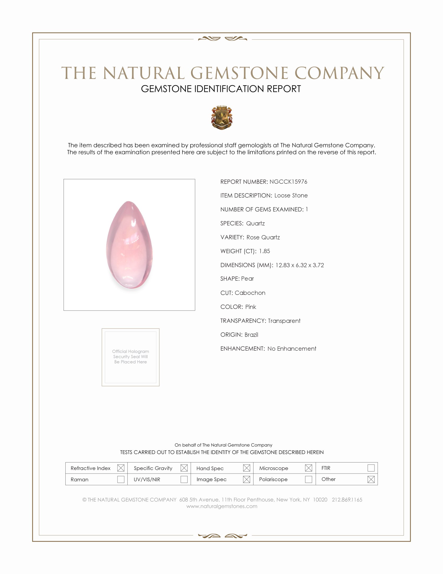 1.85 Ct. Pink Cabochon Rose Quartz from Brazil