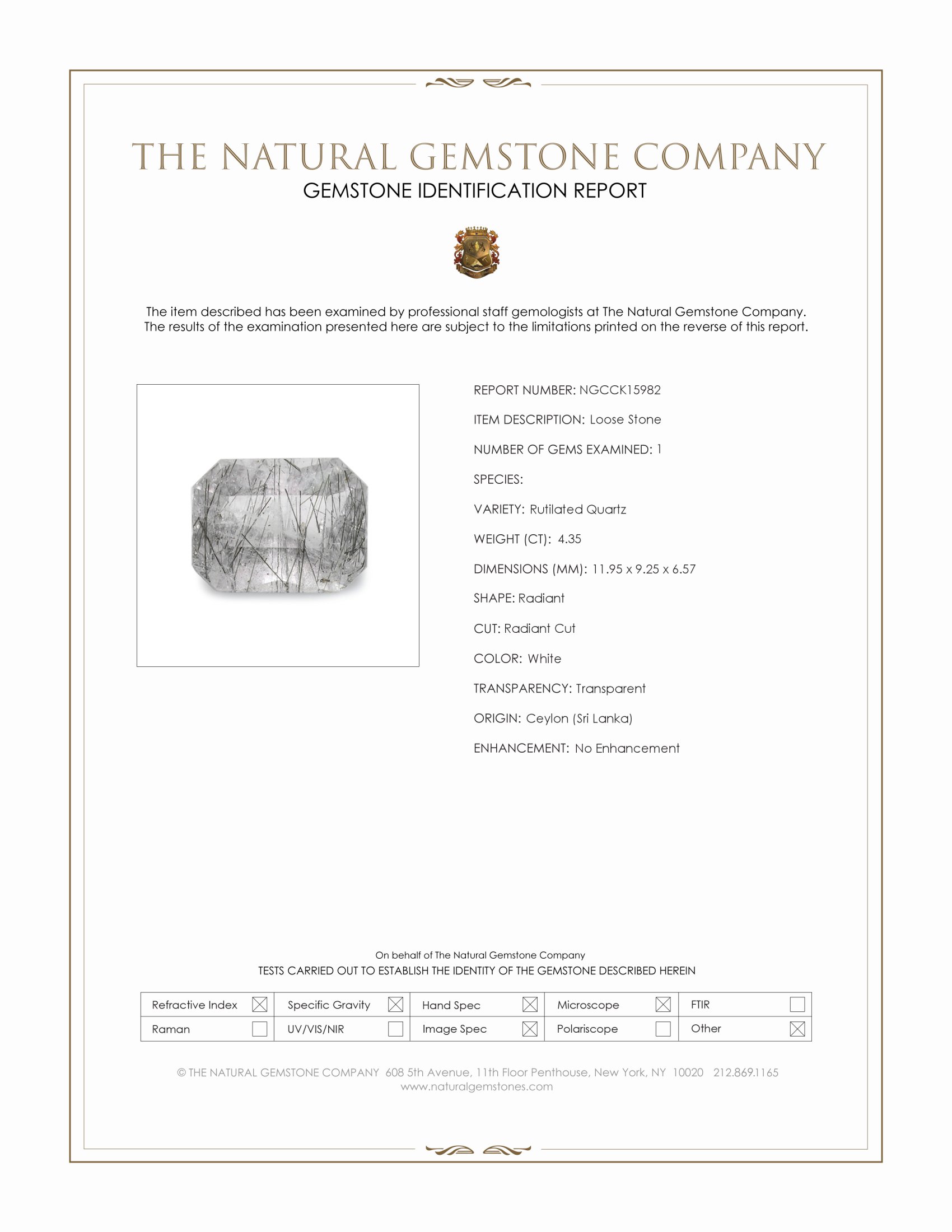 4.35 Ct. White Rutilated Quartz from Ceylon (Sri Lanka)
