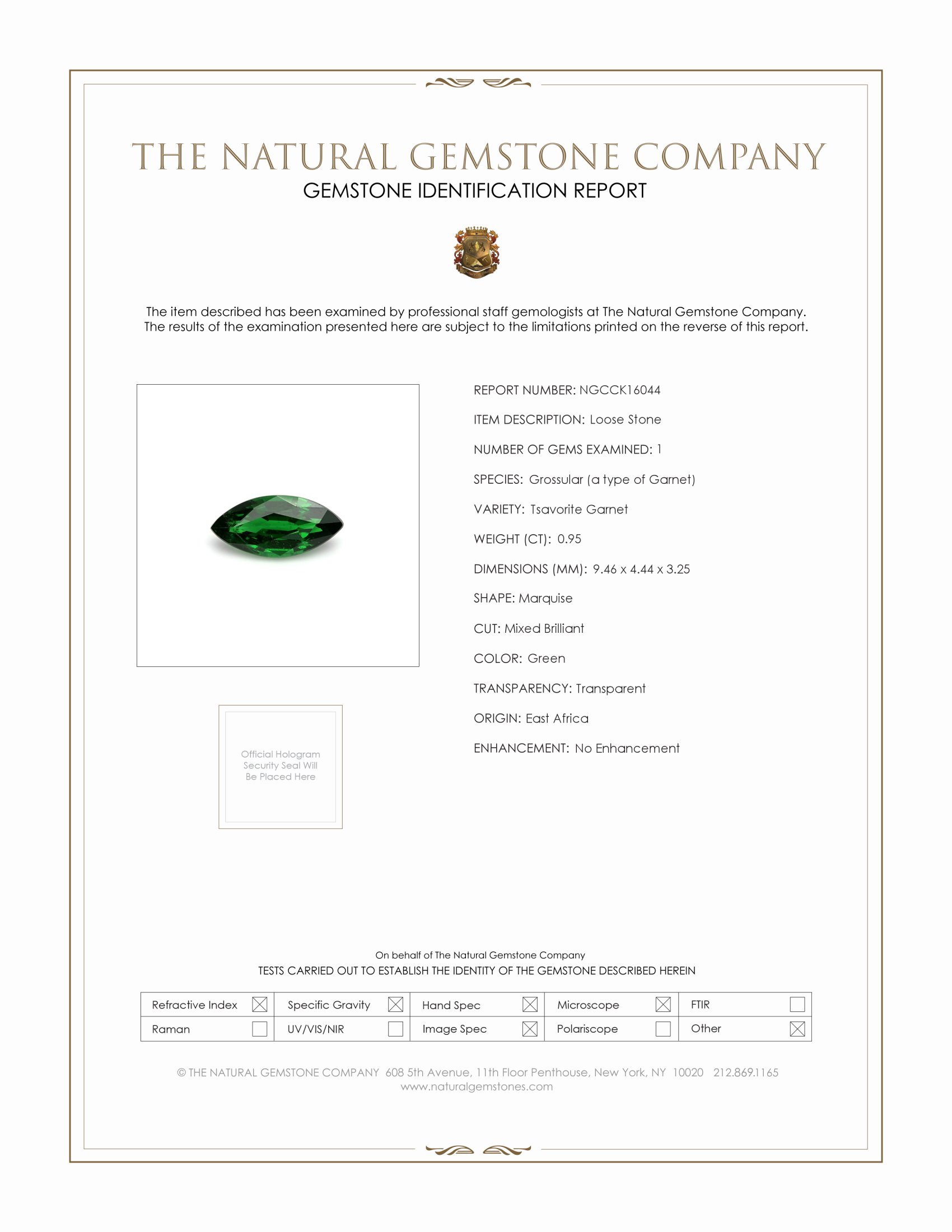 0.95 Ct. Tsavorite Garnet from East Africa