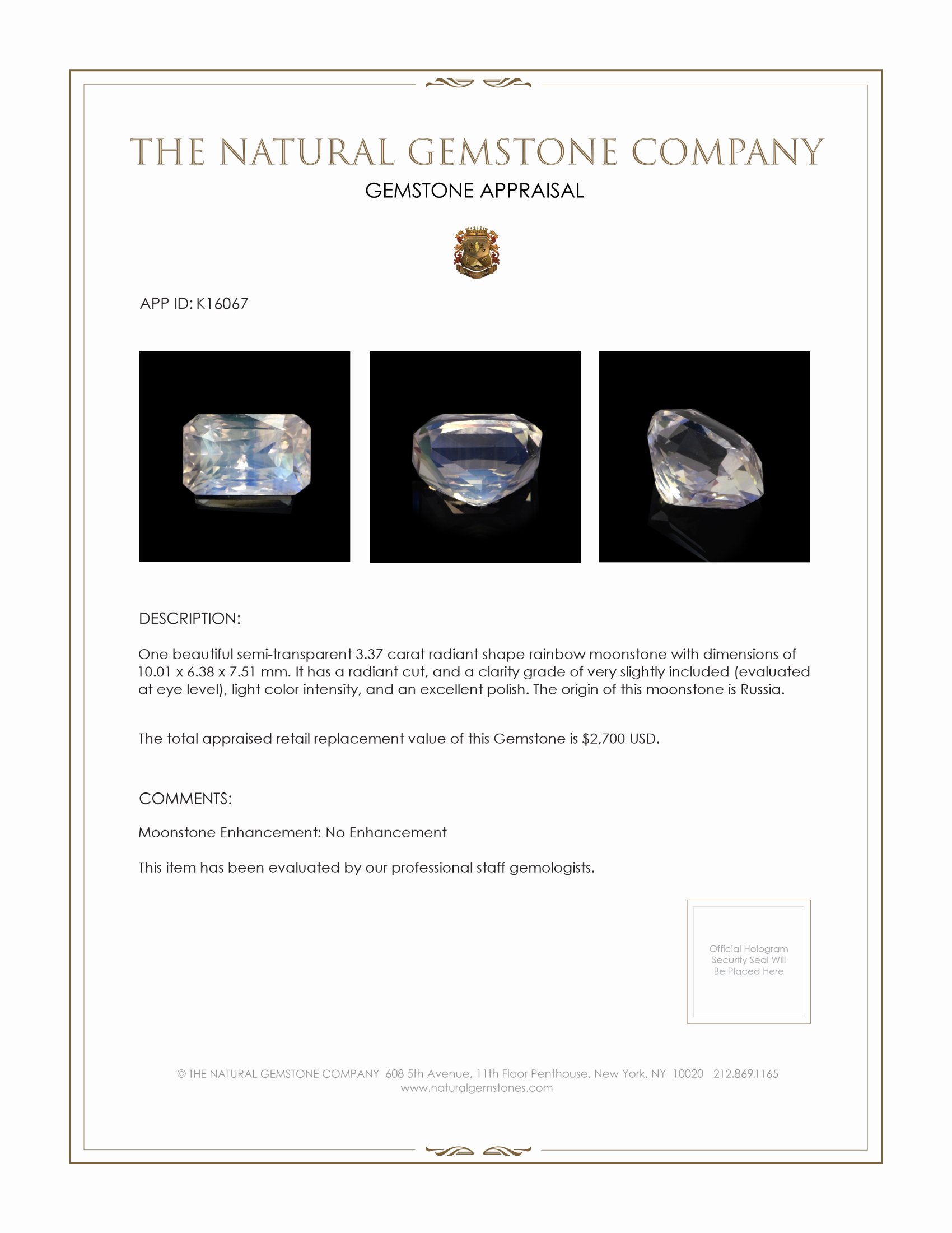 3.37 Ct. Moonstone from Russia