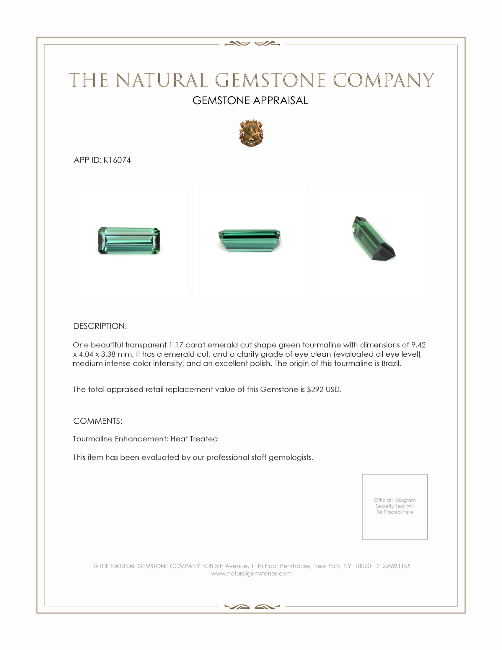 1.17 Ct. Tourmaline from Brazil