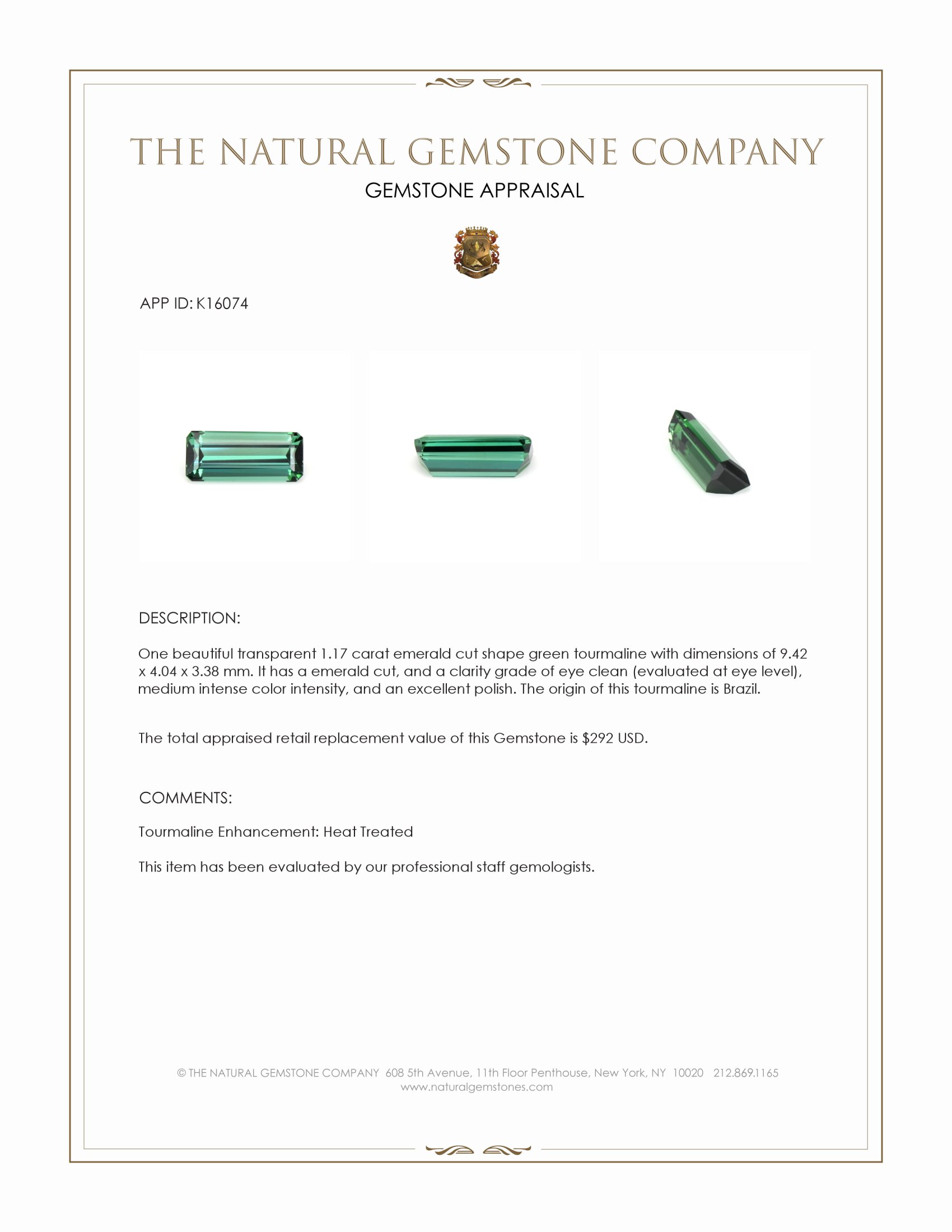 1.17 Ct. Tourmaline from Brazil