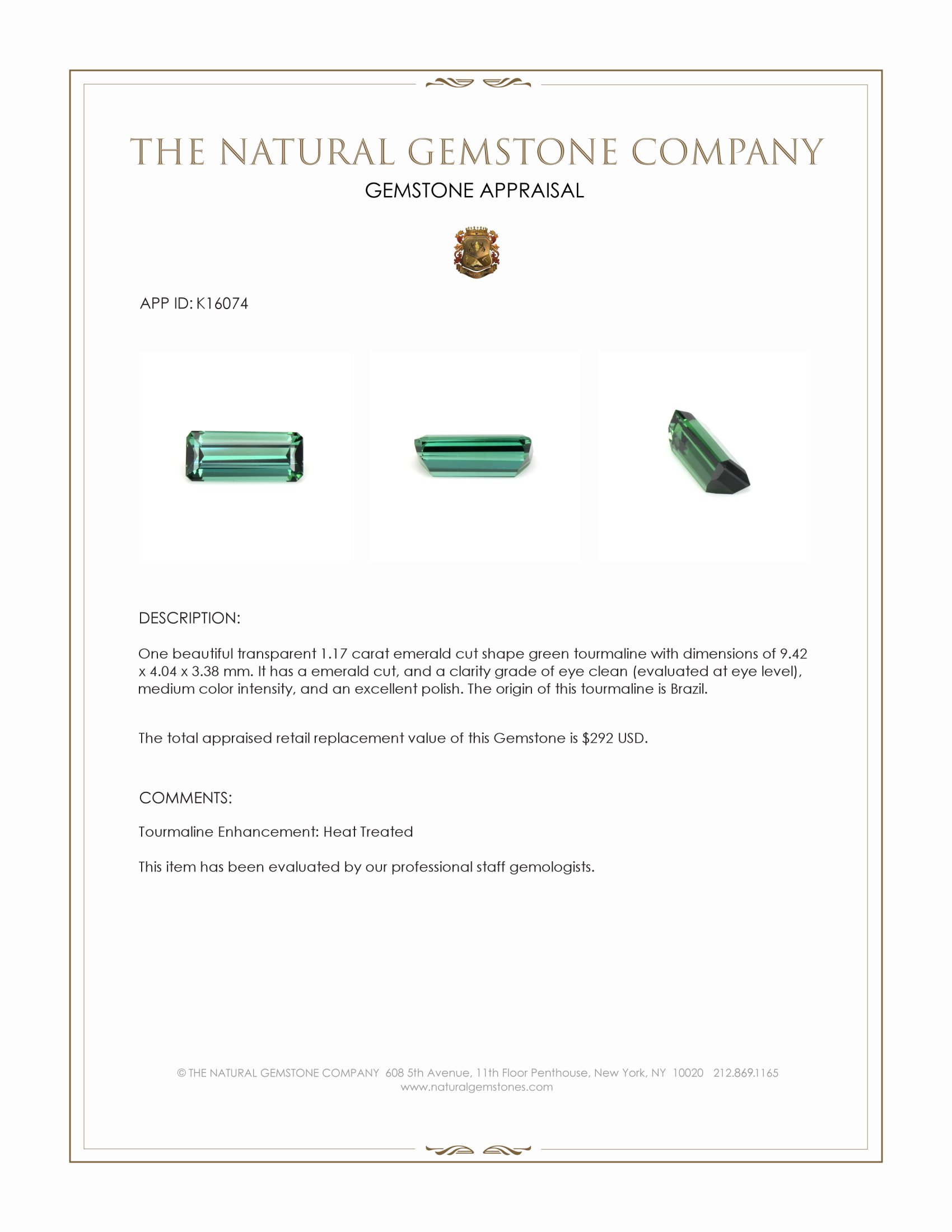 1.17 Ct. Tourmaline from Brazil