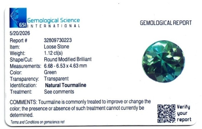 1.12 Ct. Green Tourmaline from Brazil