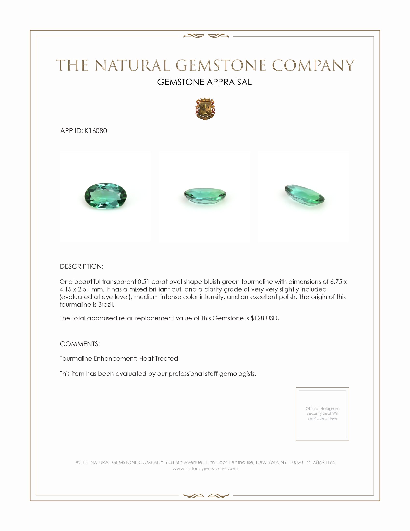 0.51 Ct. Tourmaline from Brazil