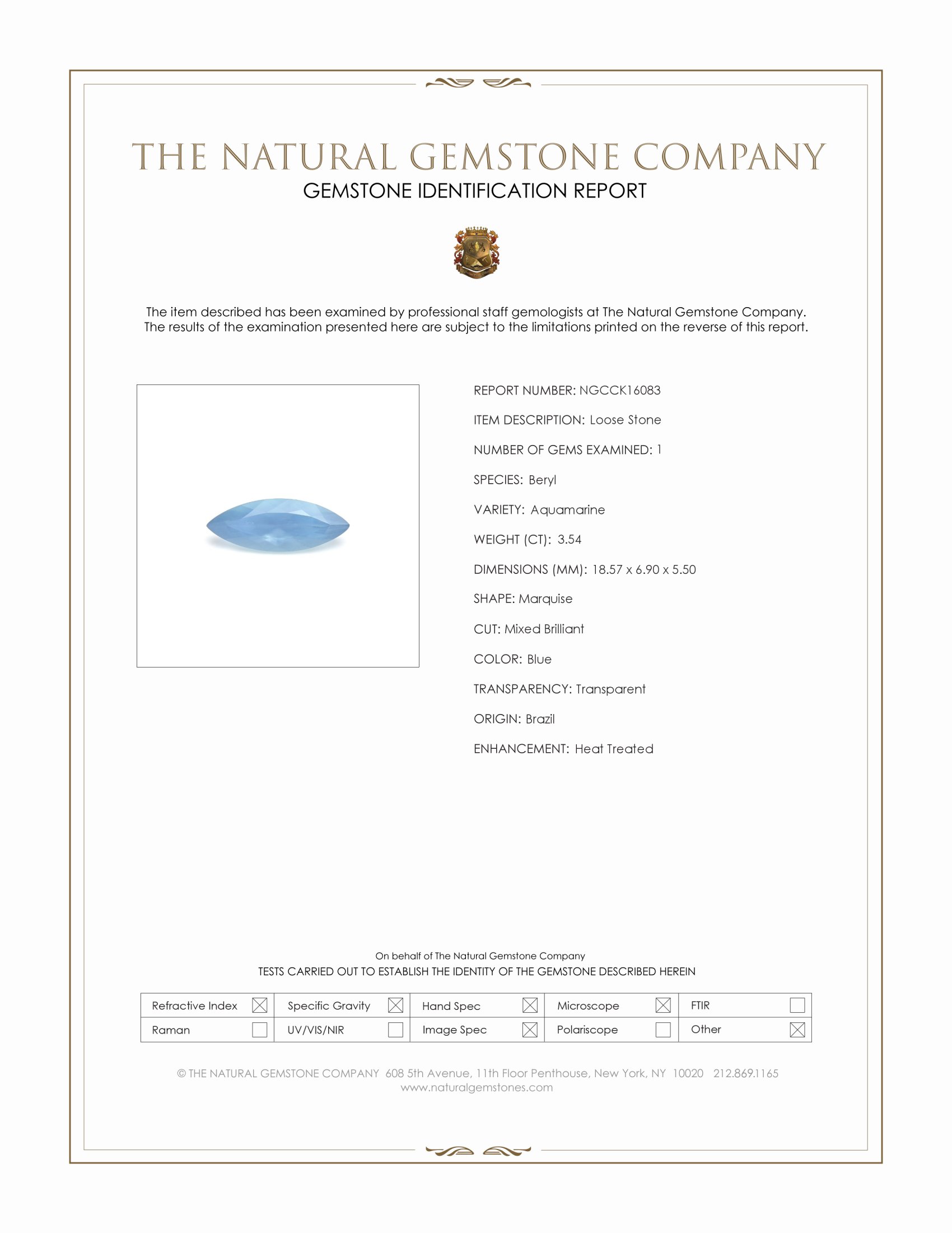 3.54 Ct. Aquamarine from Brazil