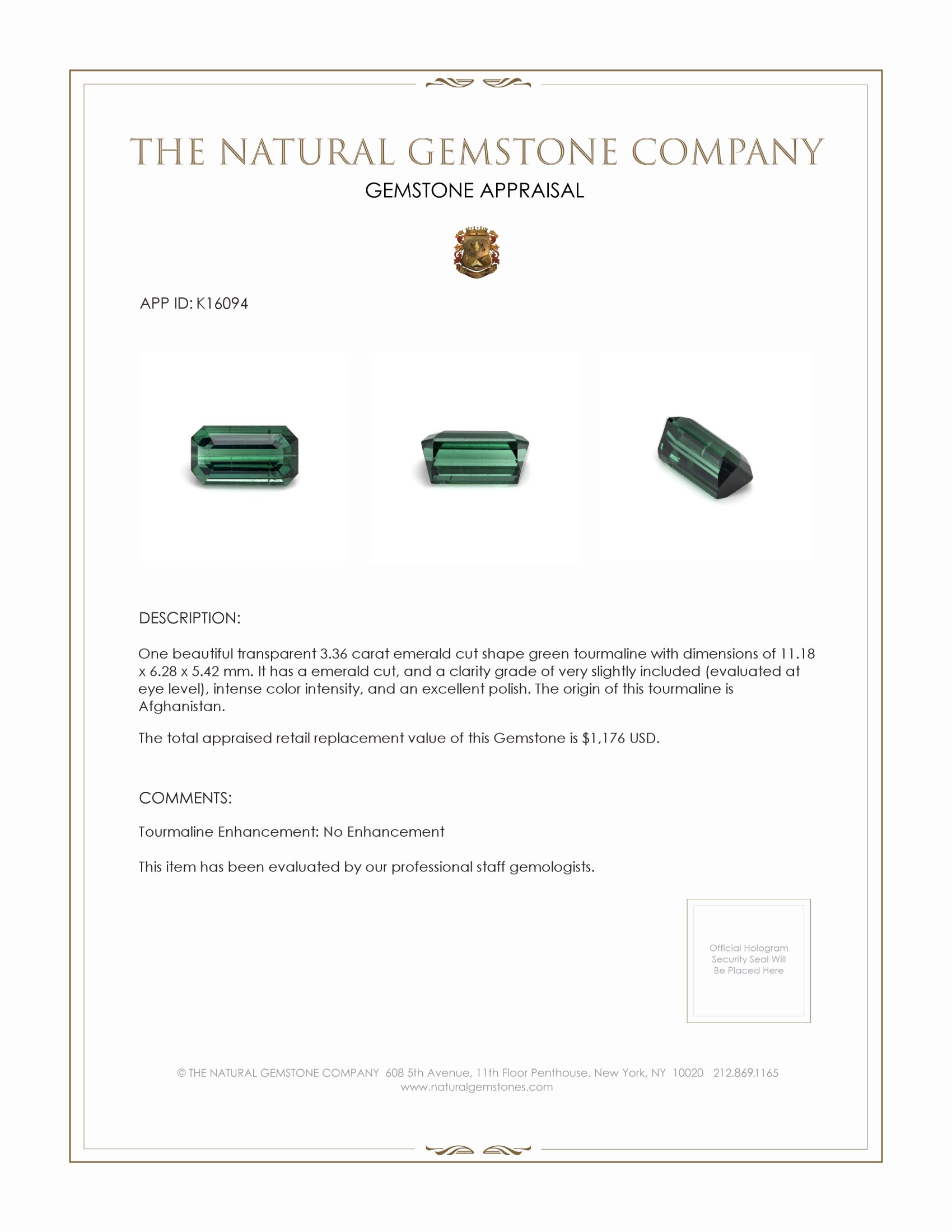 3.36 Ct. Tourmaline from Afghanistan