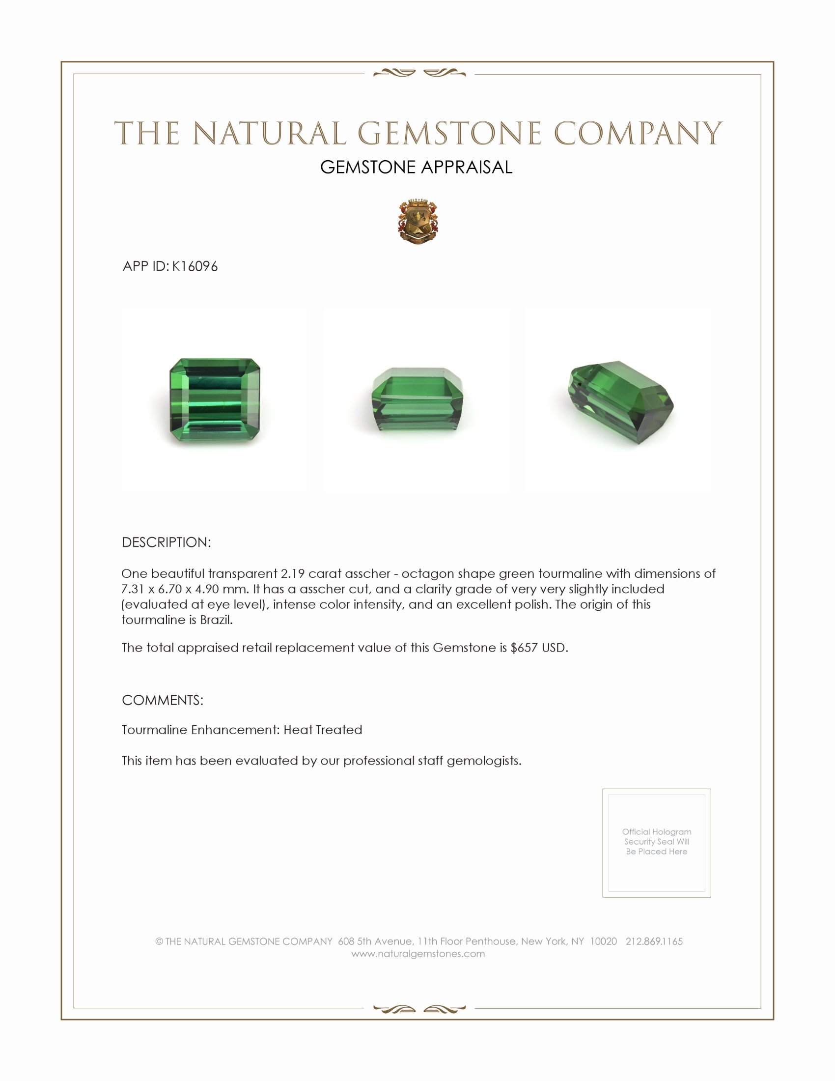 2.19 Ct. Tourmaline from Brazil