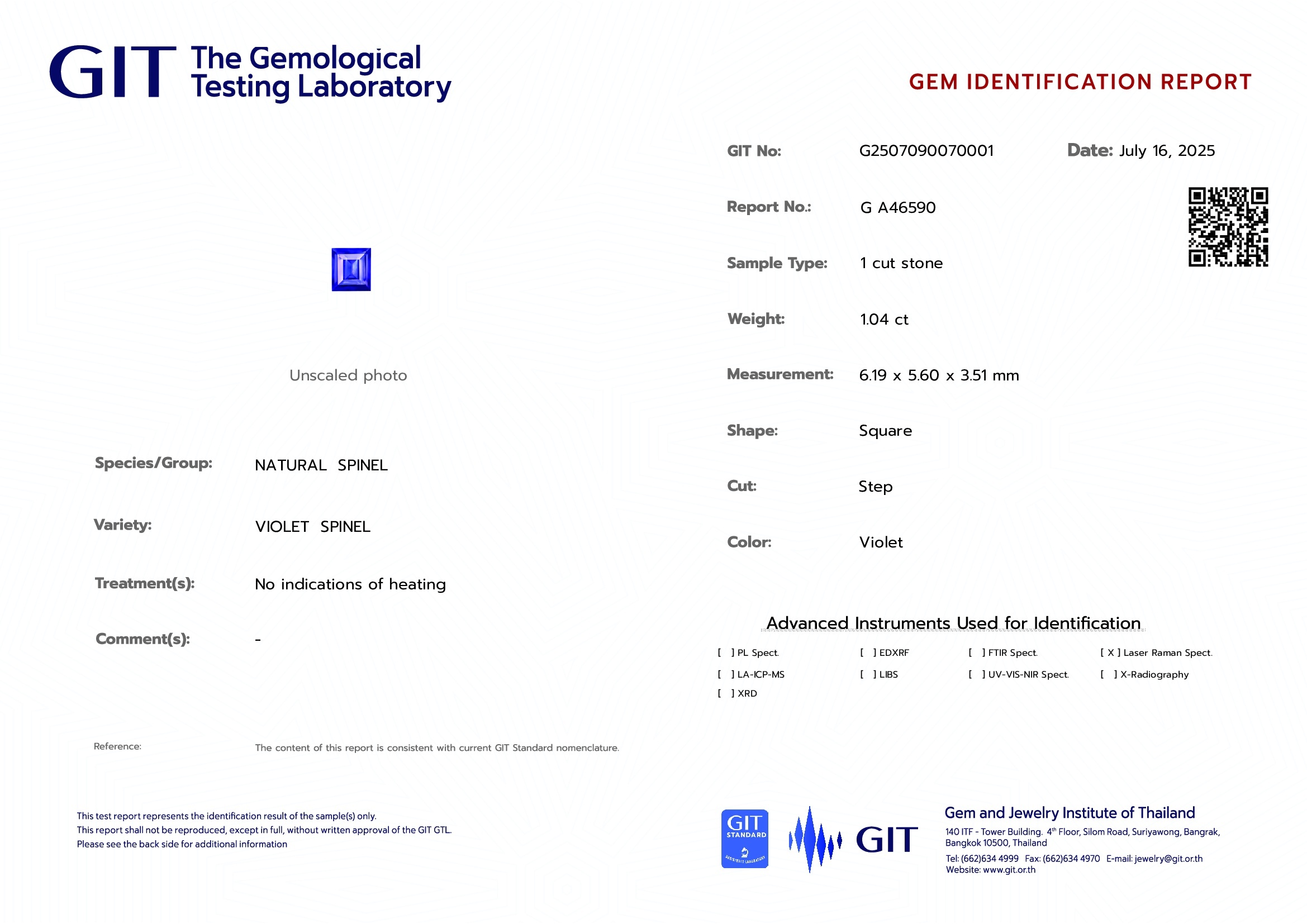 1.04 Ct. Spinel from Ceylon (Sri Lanka)