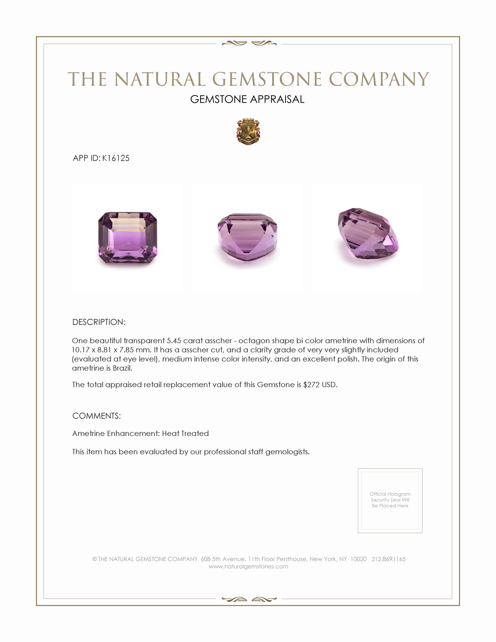 5.45 Ct. Bi Color Ametrine from Brazil