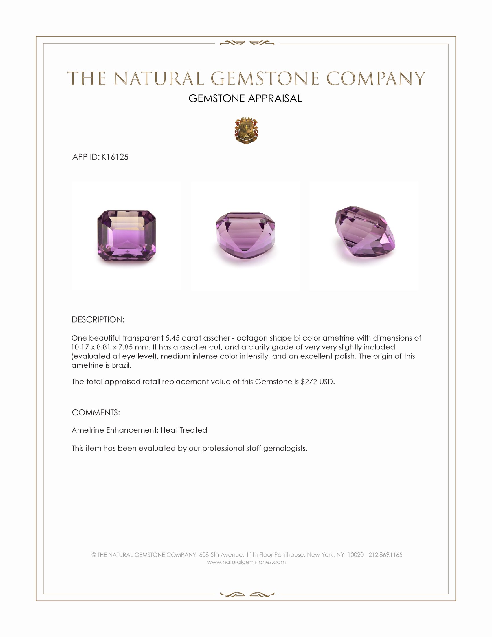 5.45 Ct. Ametrine from Brazil