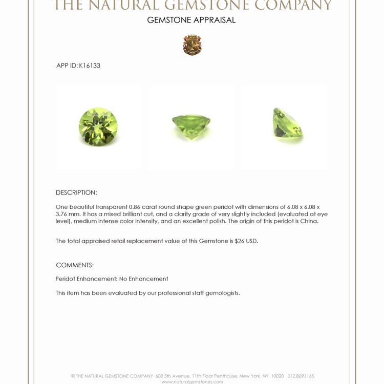 0.86 Ct. Peridot from China