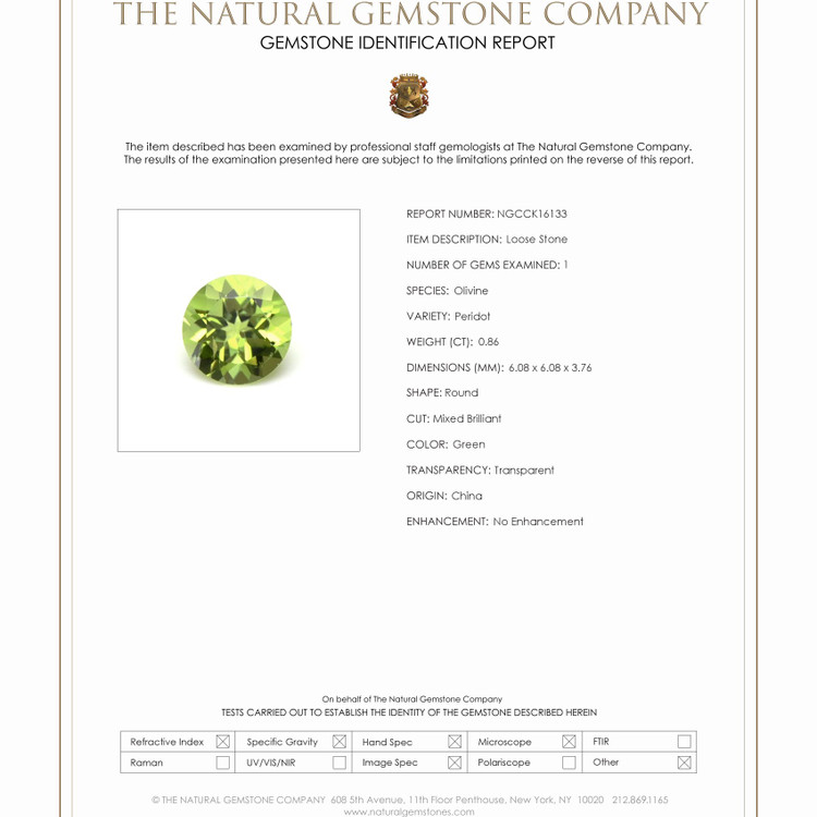 0.86 Ct. Peridot from China
