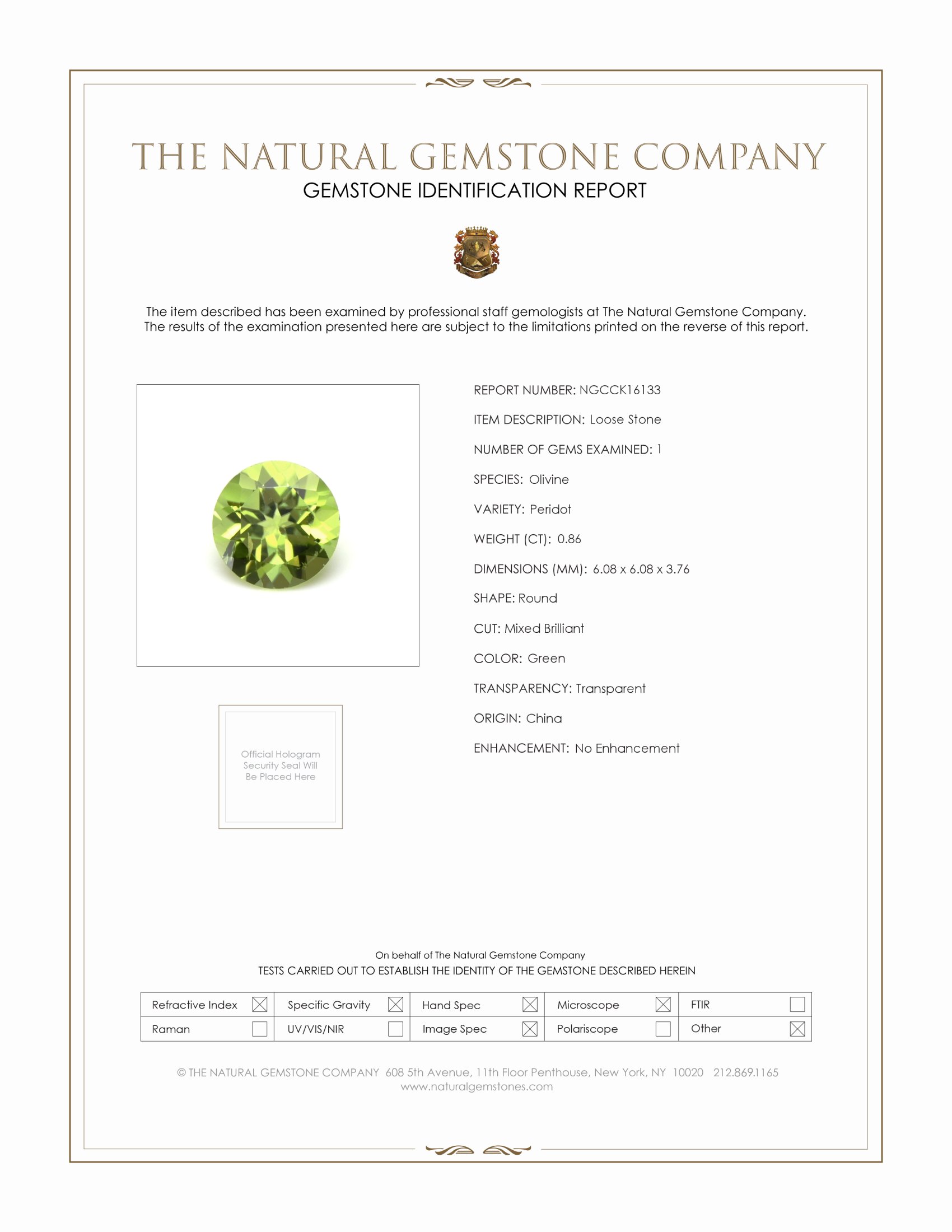 0.86 Ct. Peridot from China