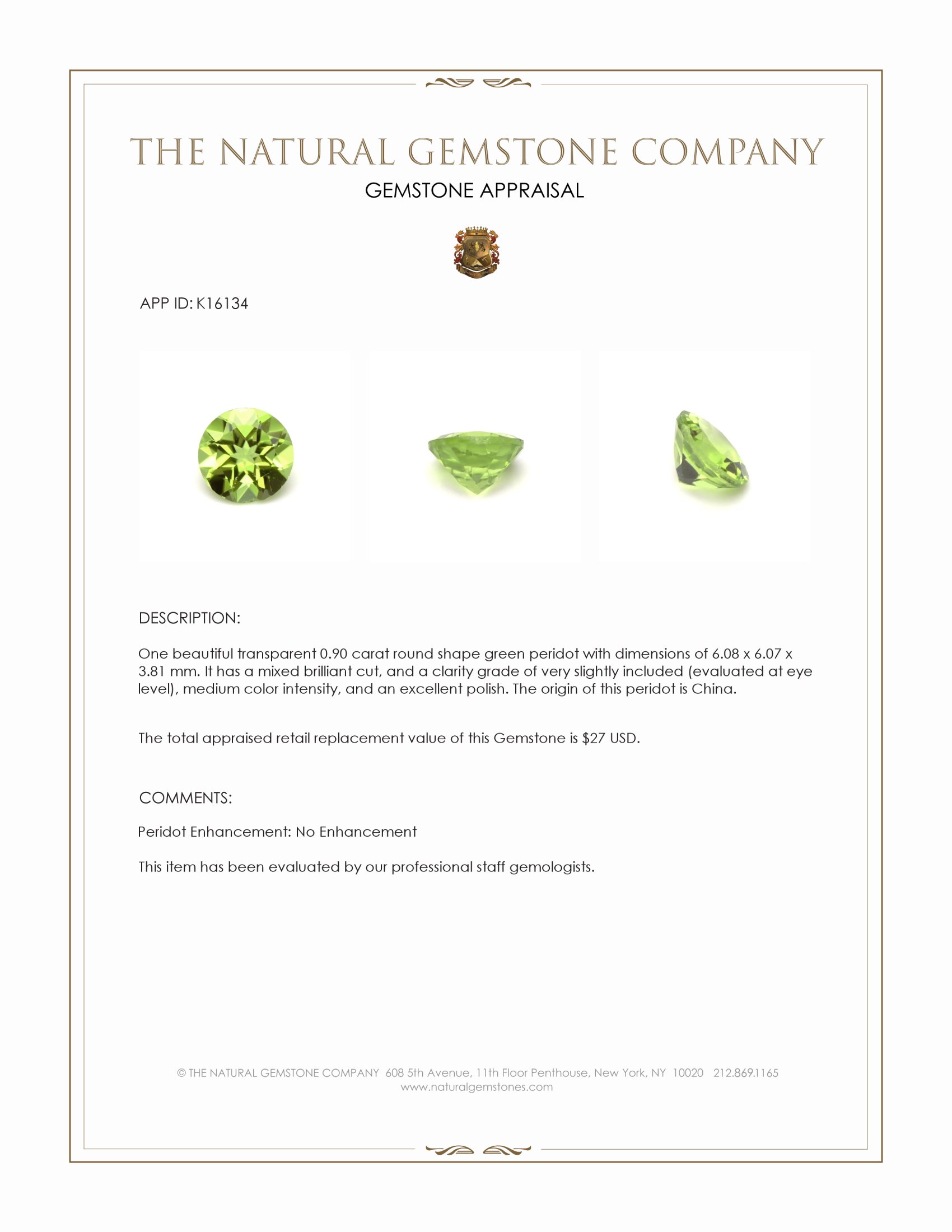 0.90 Ct. Peridot from China