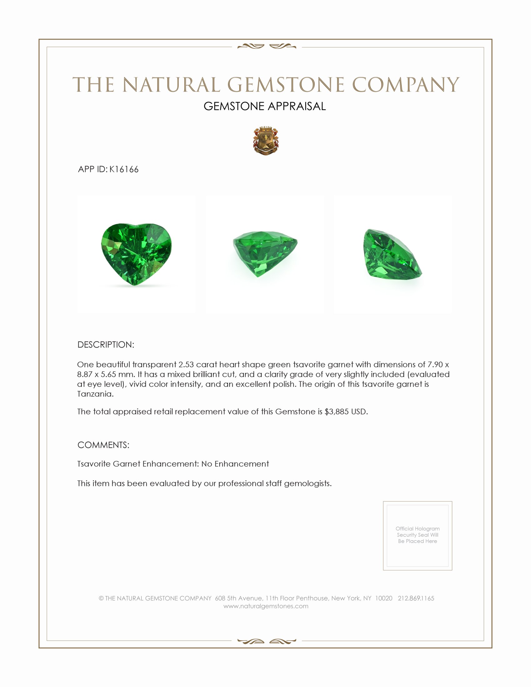 2.53 Ct. Tsavorite Garnet from Tanzania