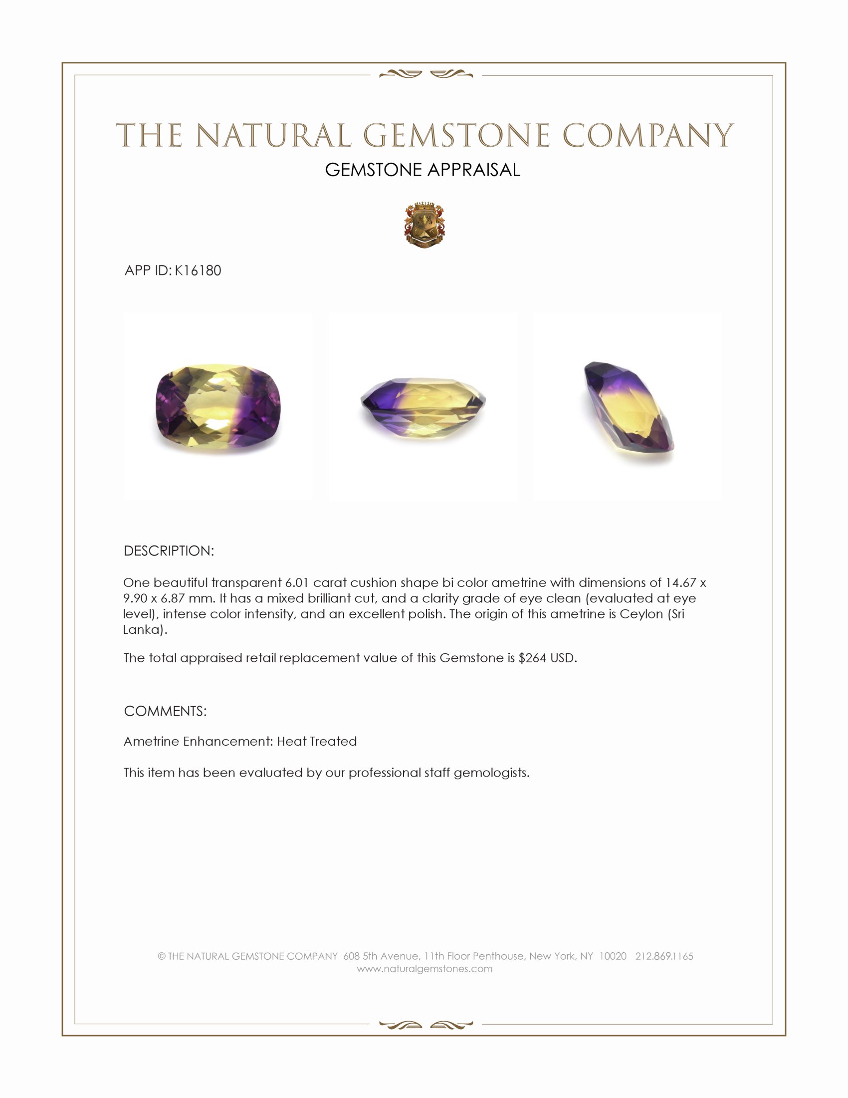 6.01 Ct. Bi Color Ametrine from Ceylon (Sri Lanka)