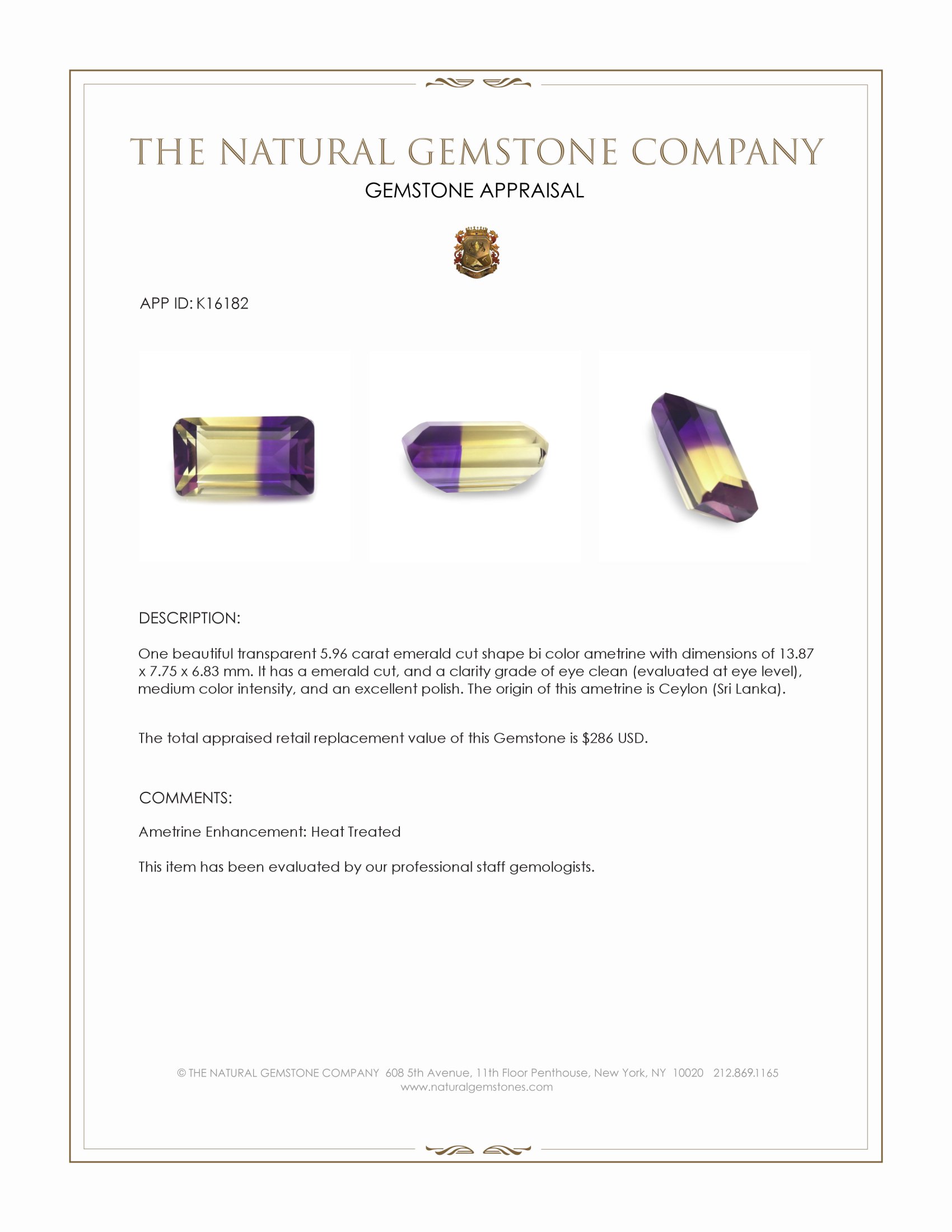 5.96 Ct. Ametrine from Ceylon (Sri Lanka)