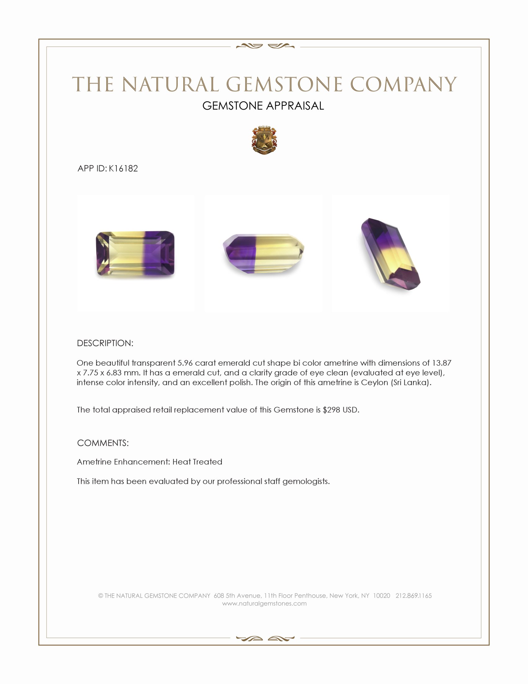 5.96 Ct. Bi Color Ametrine from Ceylon (Sri Lanka)