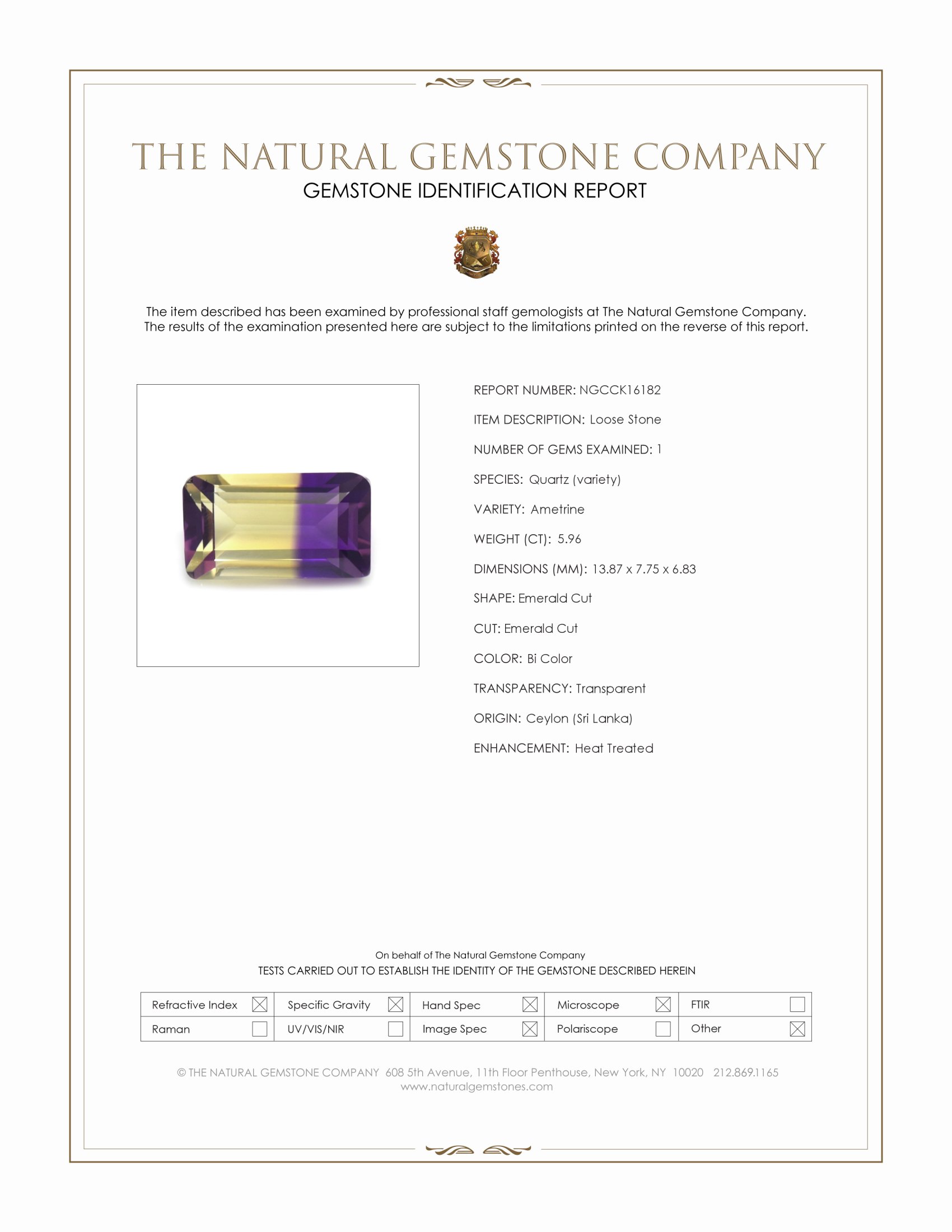 5.96 Ct. Bi Color Ametrine from Ceylon (Sri Lanka)
