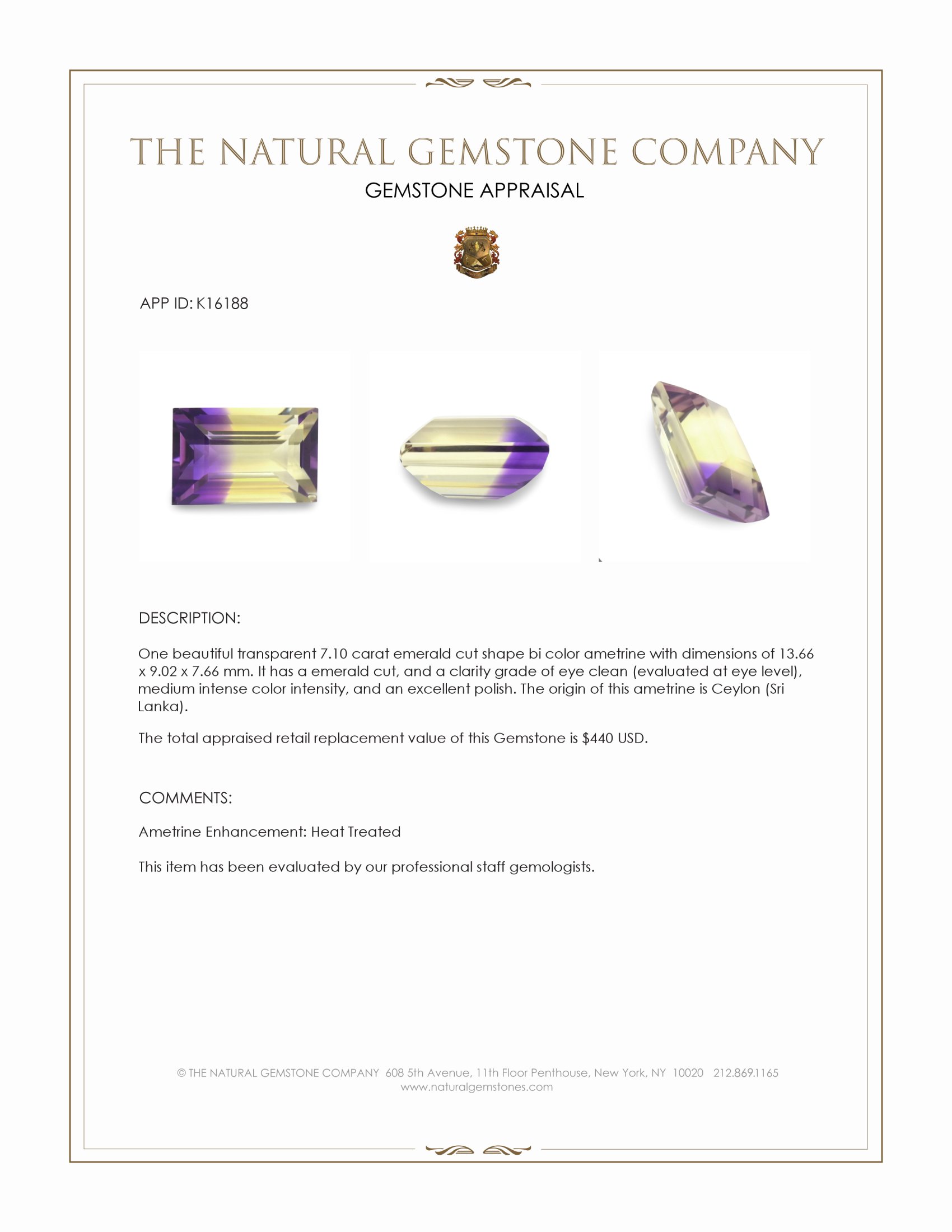 7.10 Ct. Ametrine from Ceylon (Sri Lanka)