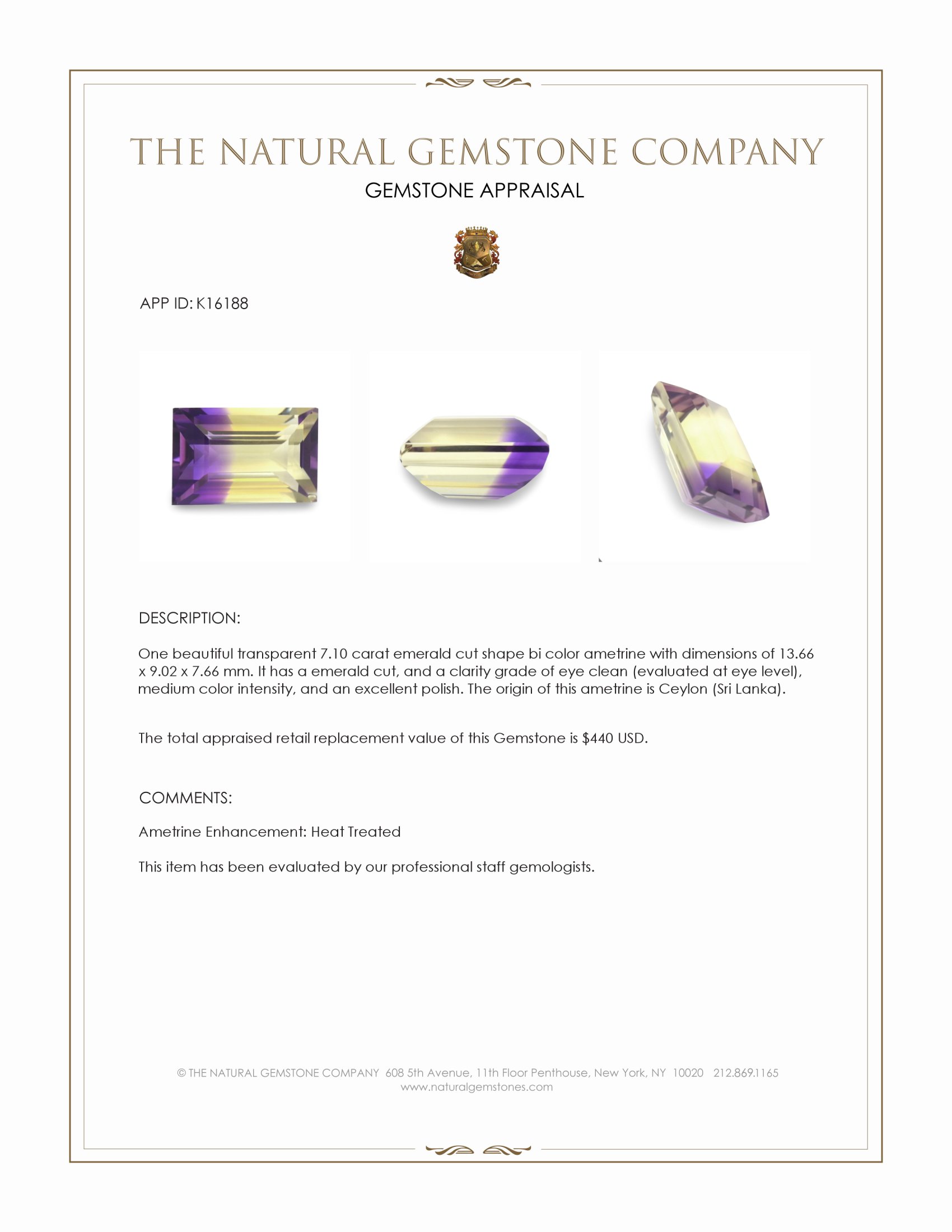 7.10 Ct. Ametrine from Ceylon (Sri Lanka)