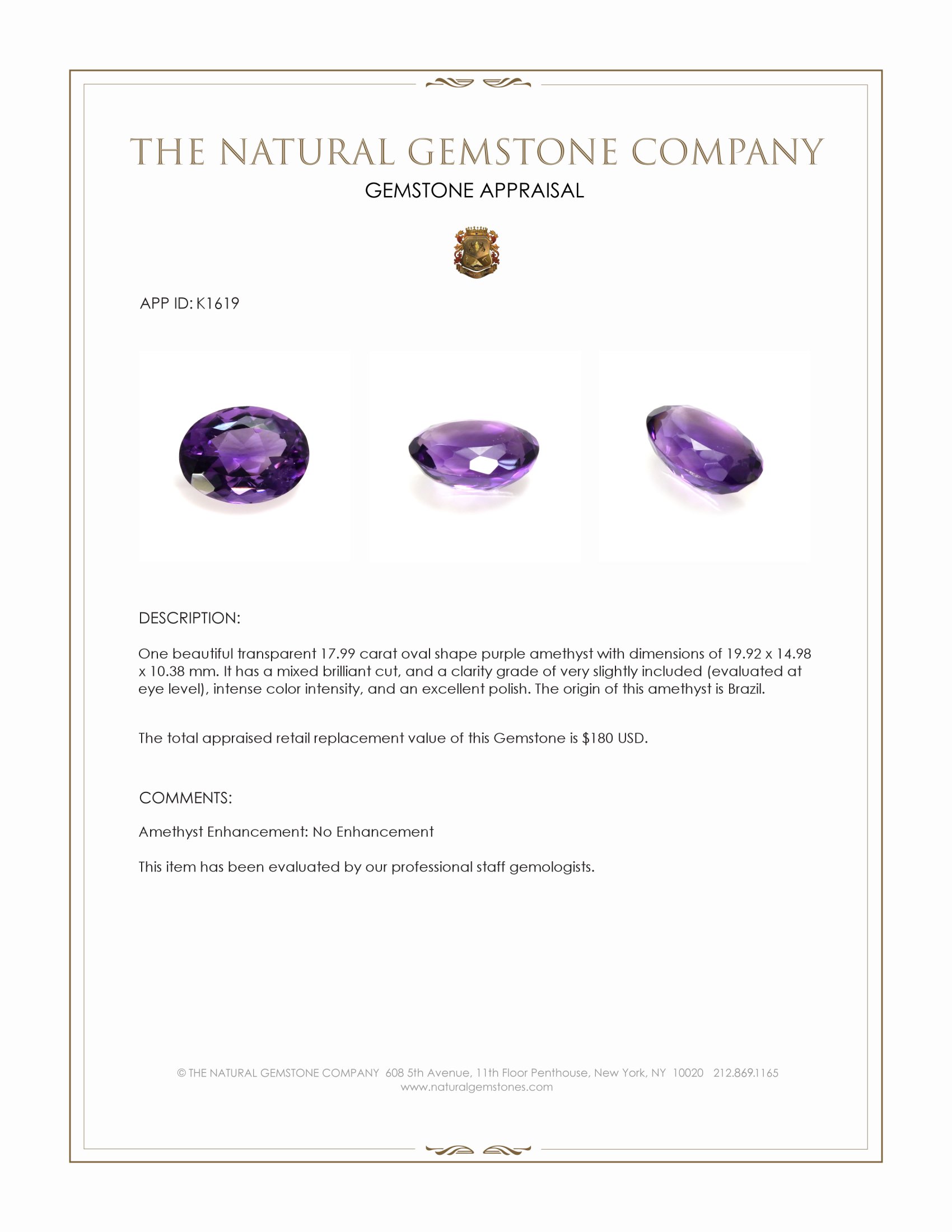 17.99 Ct. Amethyst from Brazil