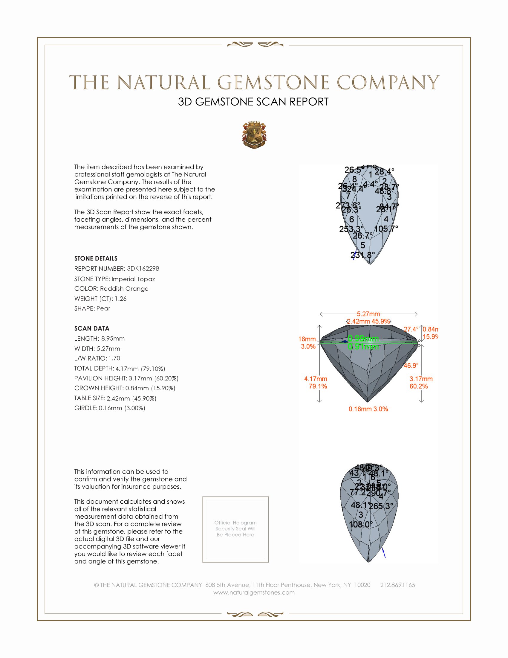 1.26 Ct. Imperial Topaz from Brazil