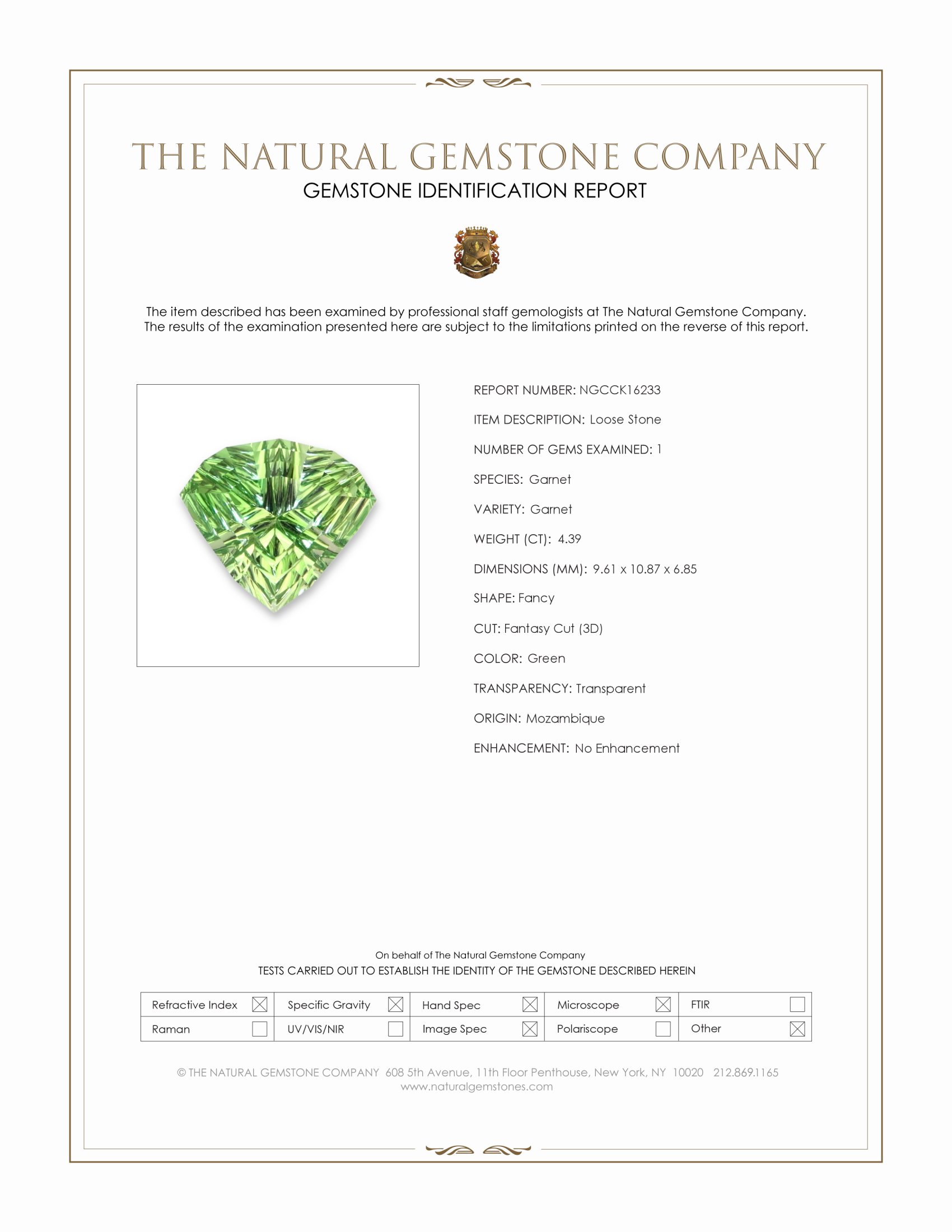 4.39 Ct. Green Garnet from Mozambique