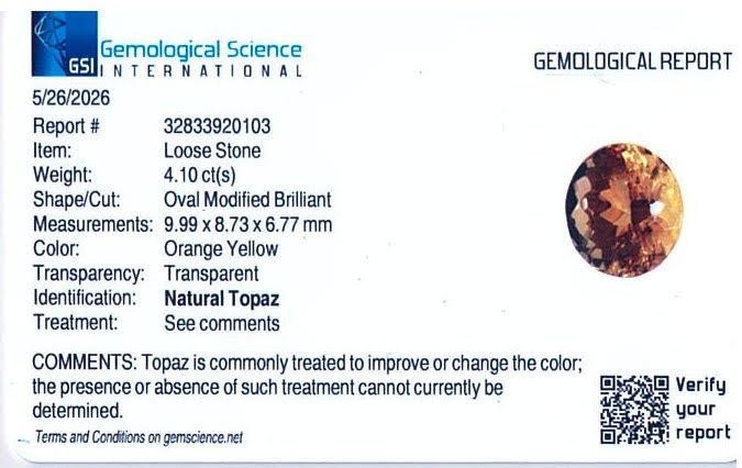 4.10 Ct. Orange Topaz from Brazil