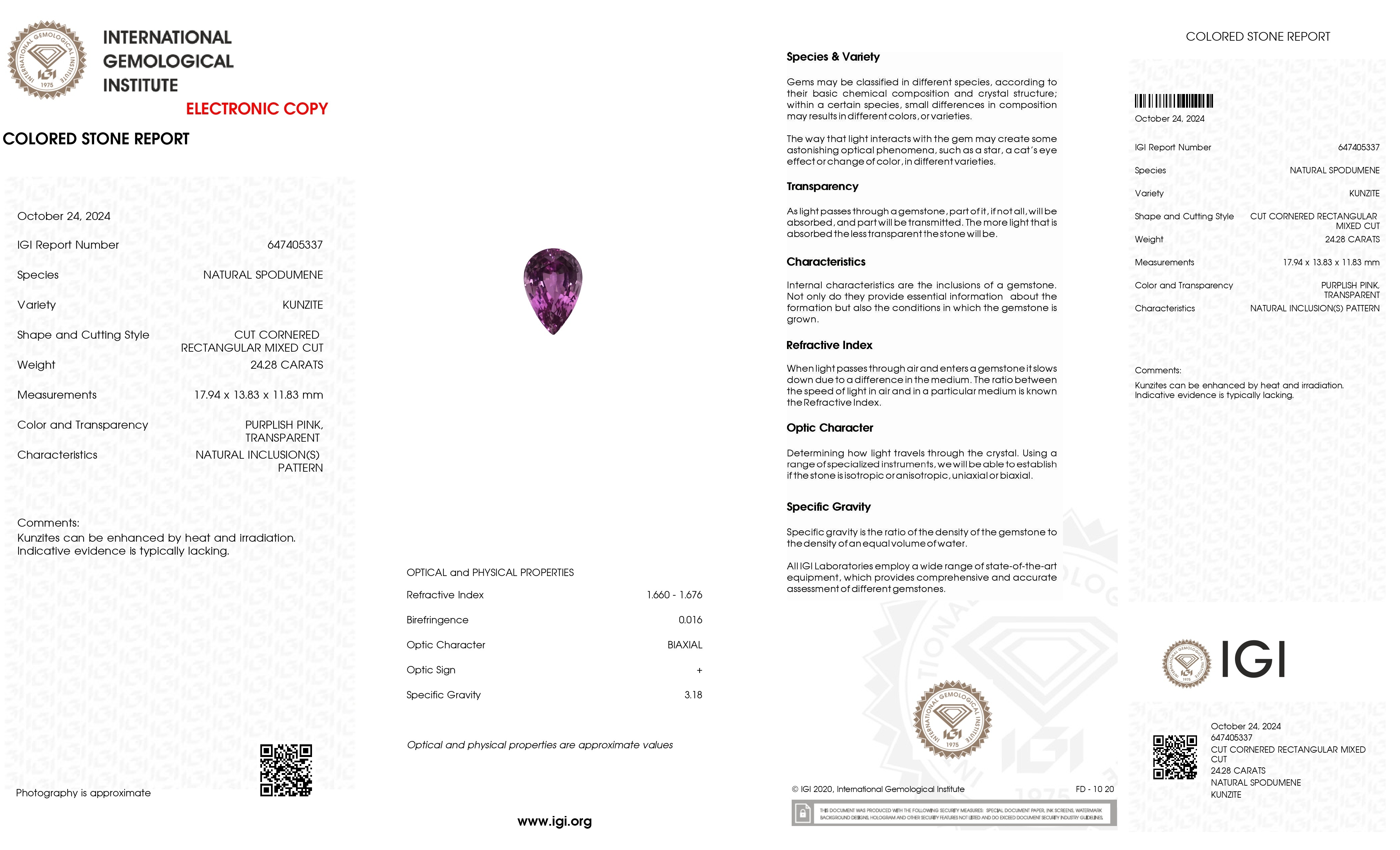 24.28 Ct. Kunzite from Afghanistan