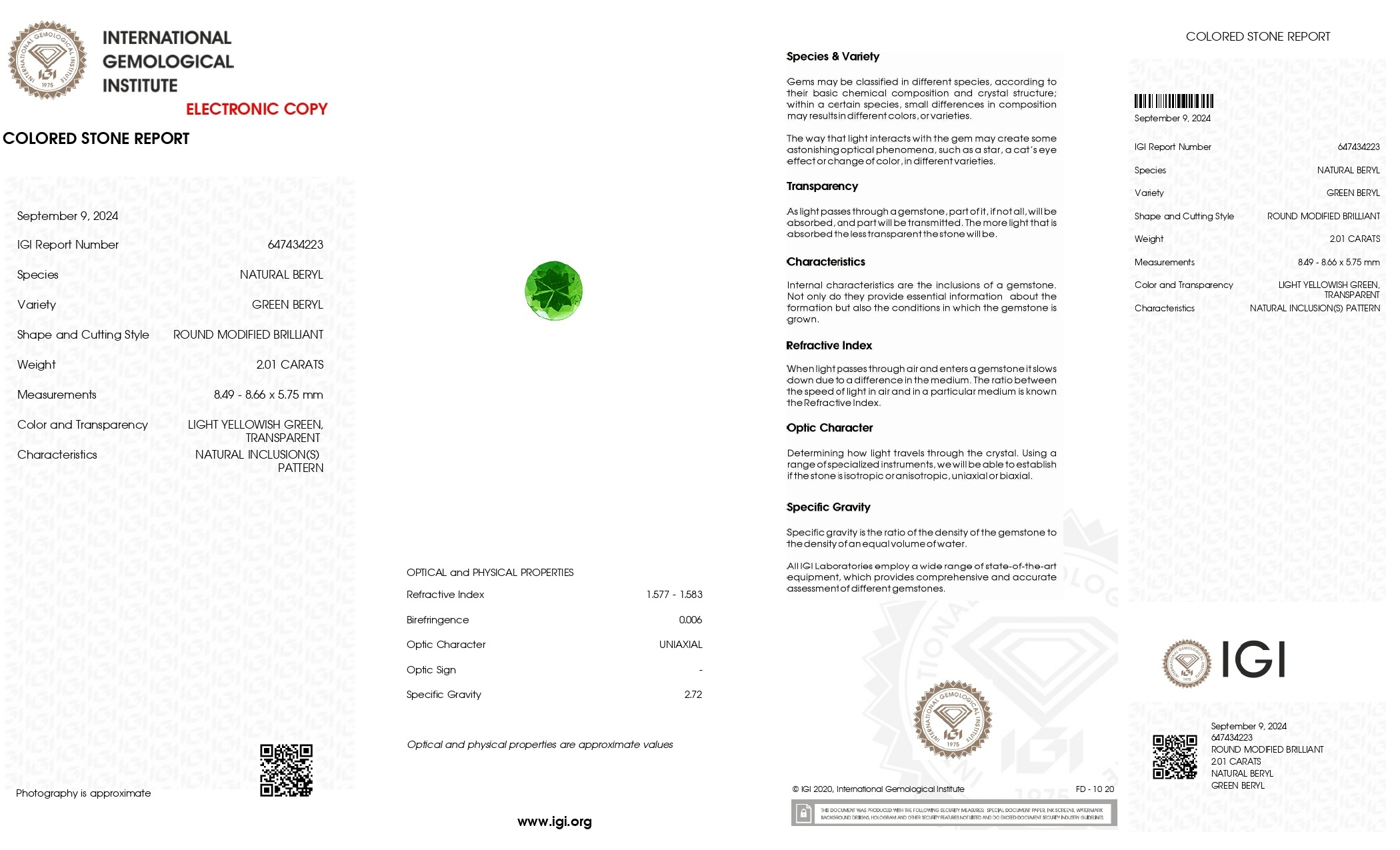 2.01 Ct. Beryl from Brazil
