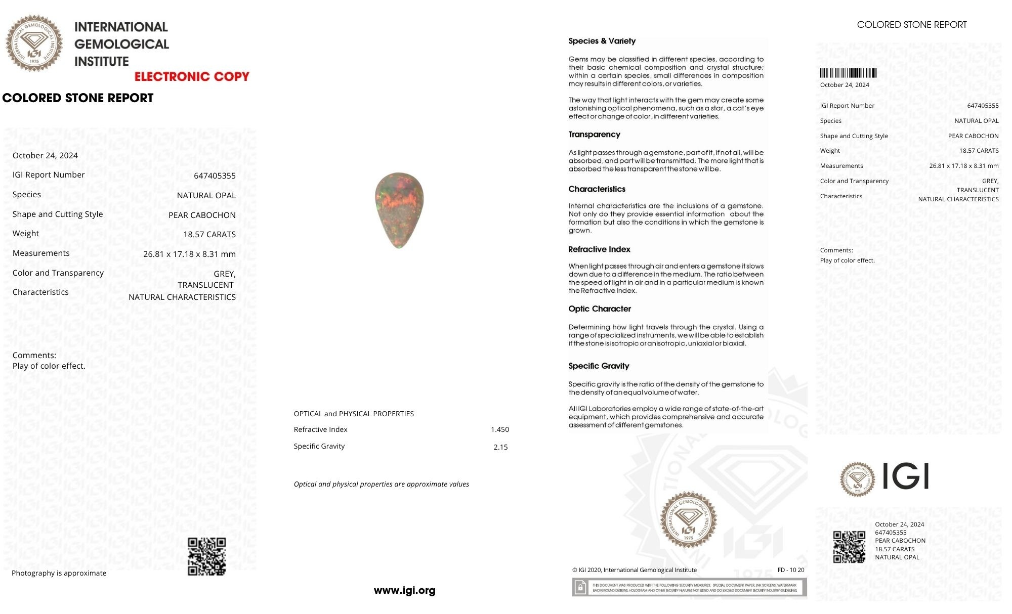 18.97 Ct. Cabochon White Opal from Australia