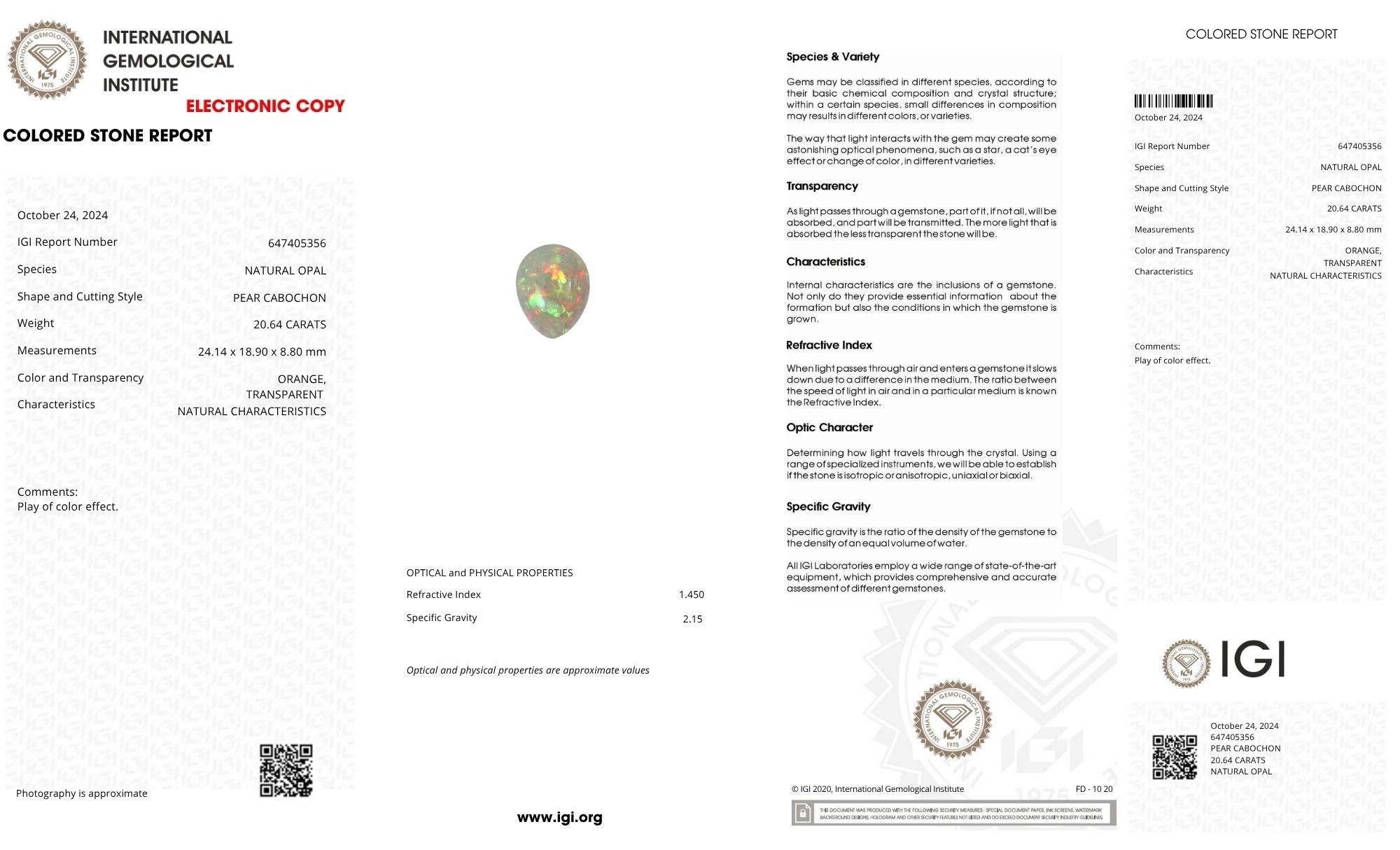 21.19 Ct. Cabochon White Opal from Australia