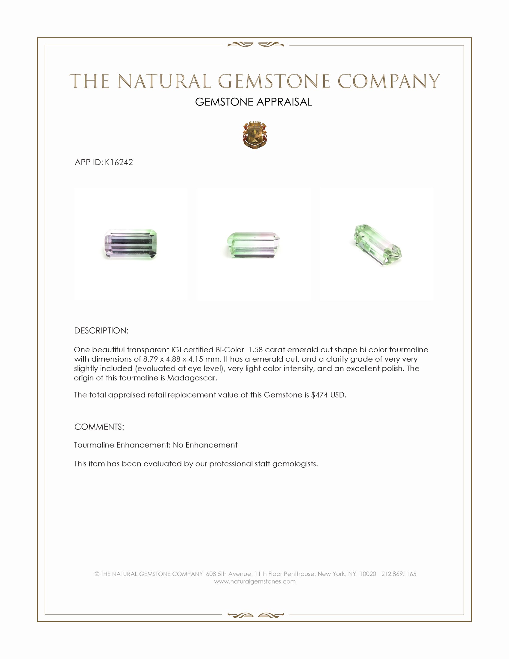 1.58 Ct. Tourmaline from Madagascar