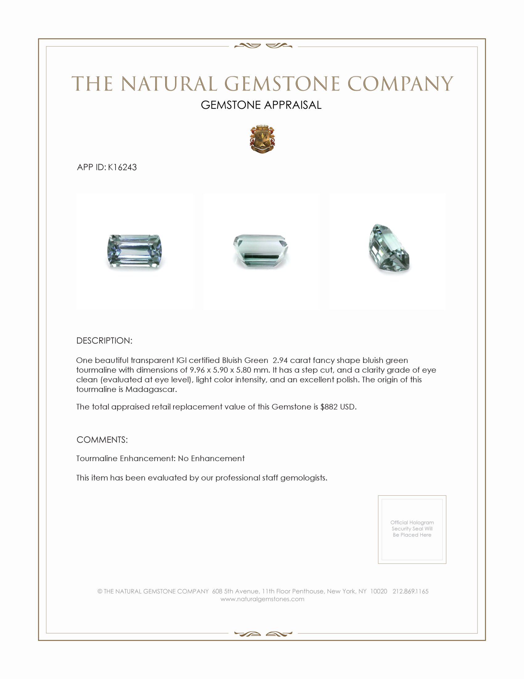 2.94 Ct. Tourmaline from Madagascar