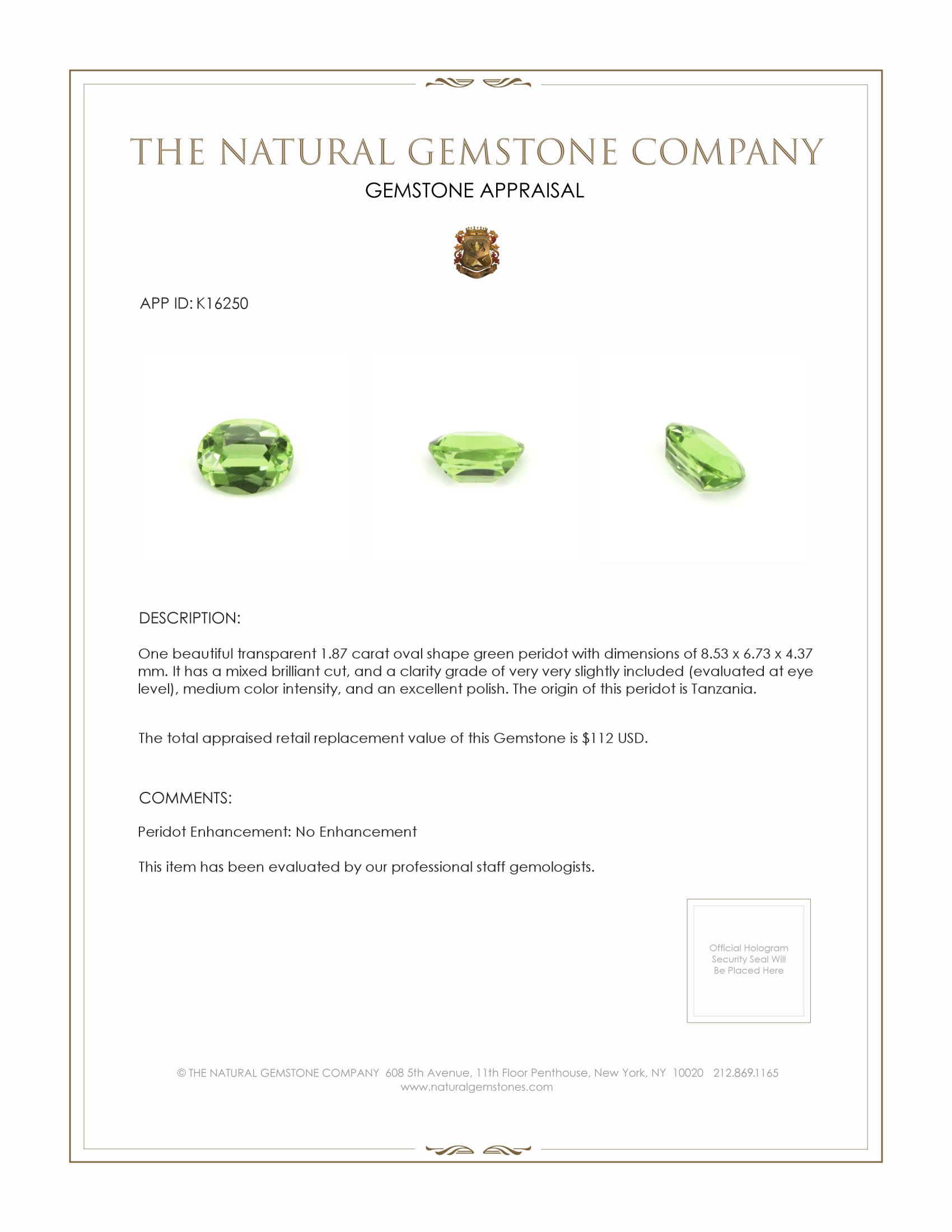 1.87 Ct. Peridot from Tanzania