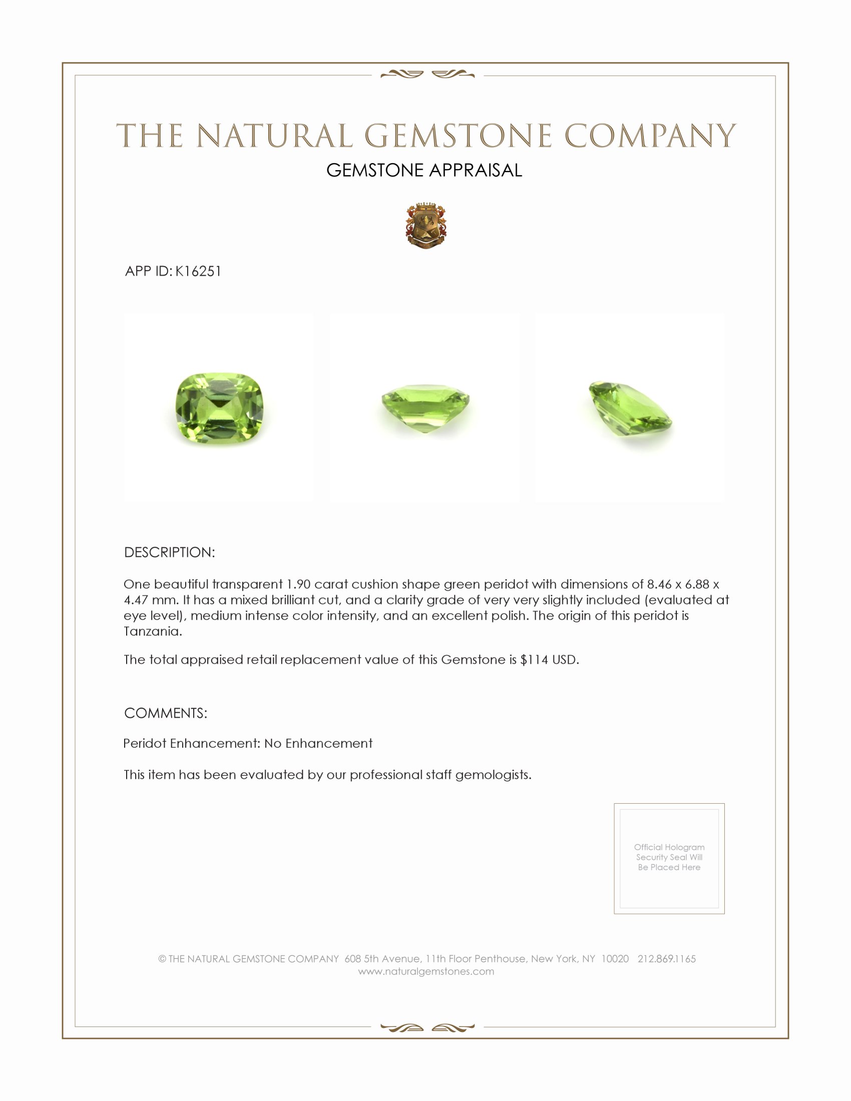 1.90 Ct. Peridot from Tanzania