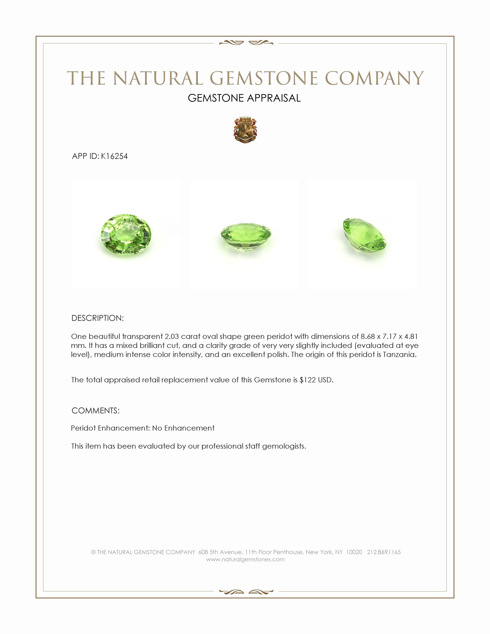 2.03 Ct. Peridot from Tanzania