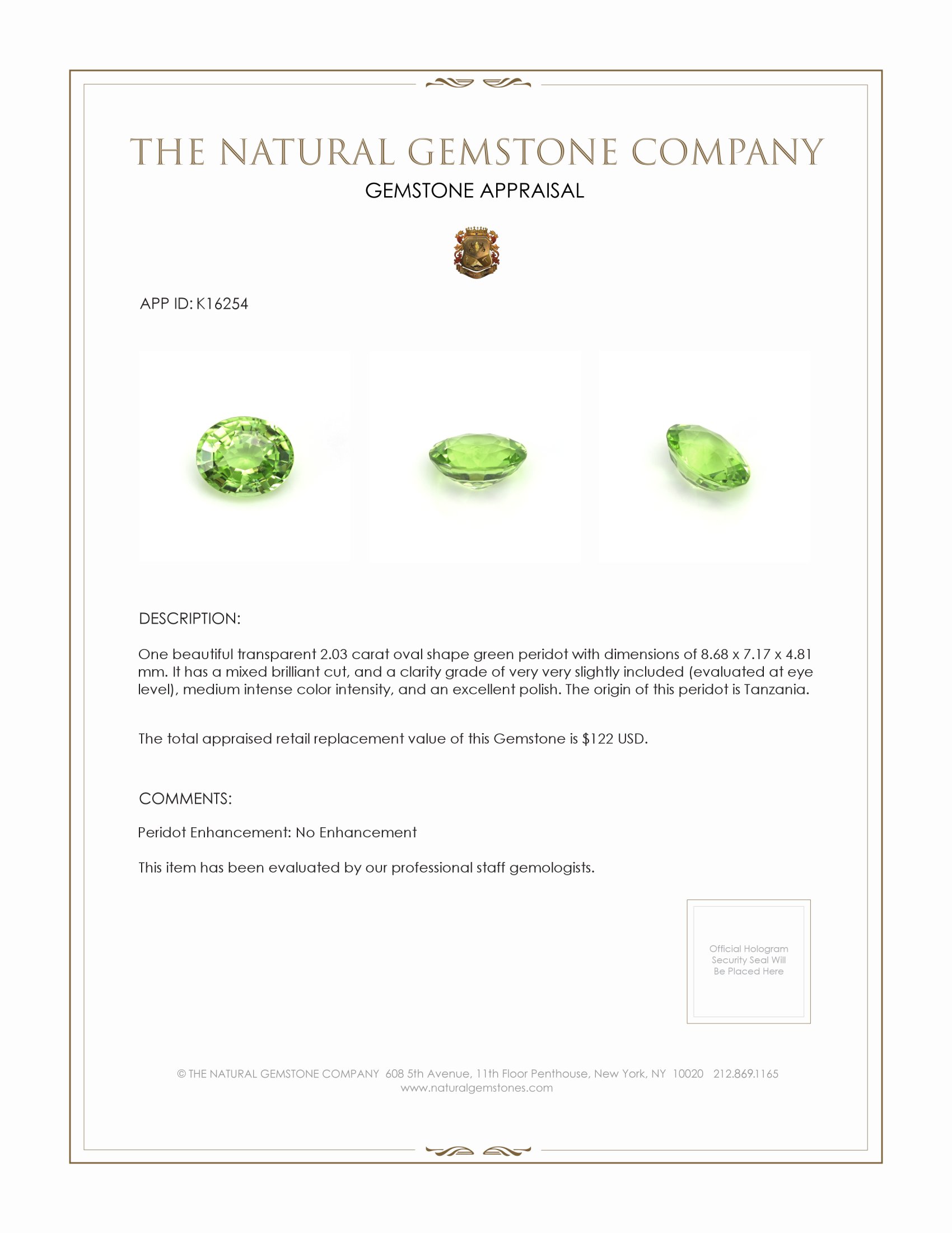 2.03 Ct. Peridot from Tanzania
