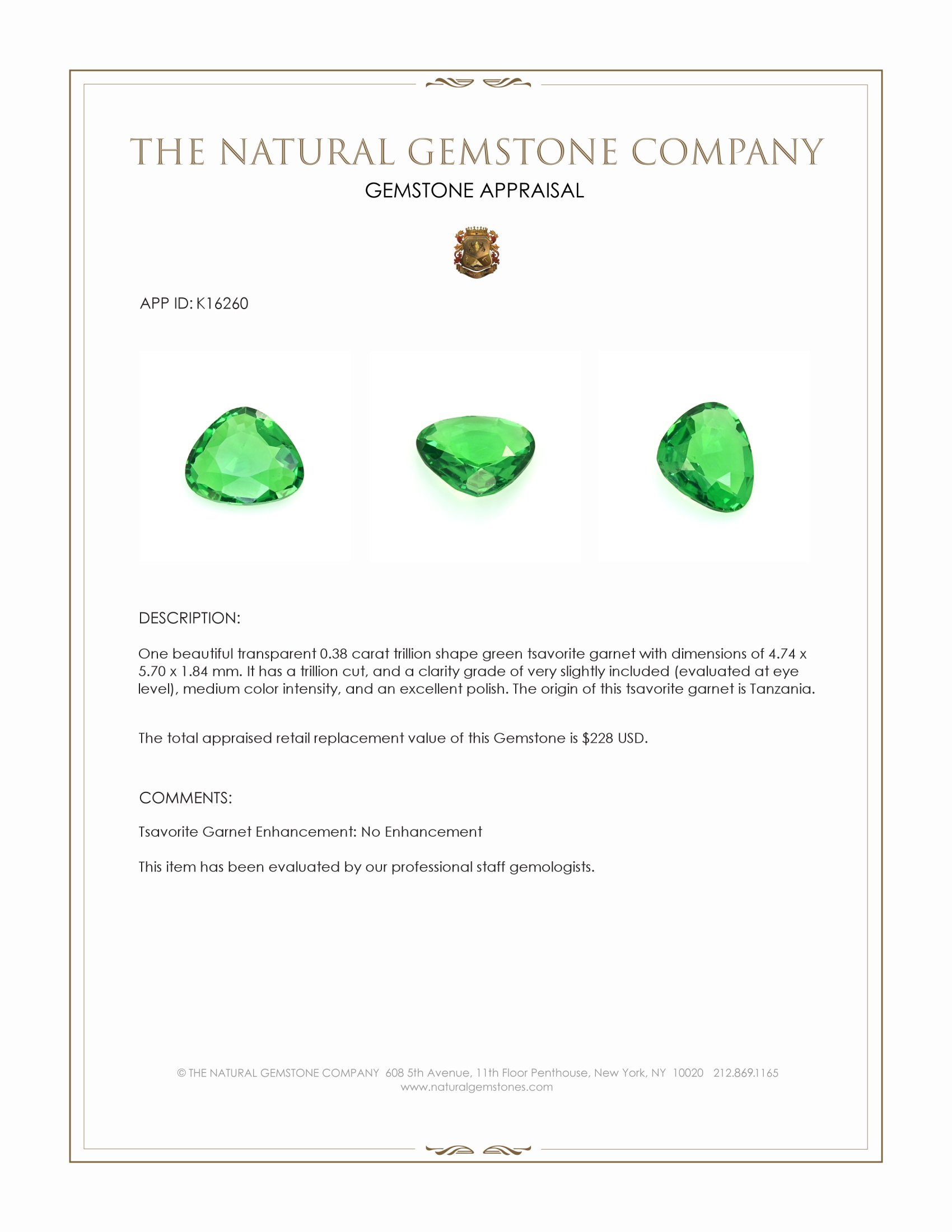0.38 Ct. Tsavorite Garnet from Tanzania