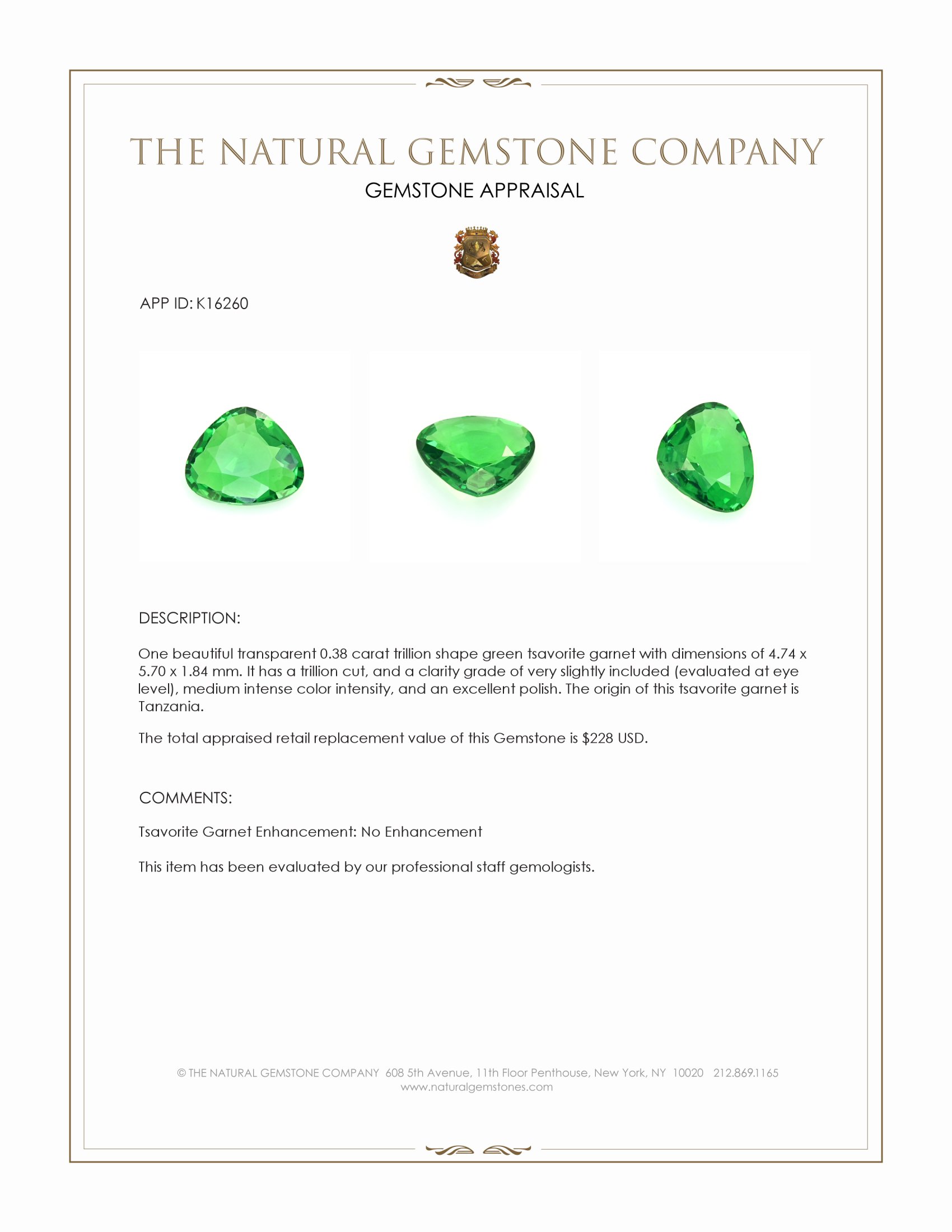 0.38 Ct. Tsavorite Garnet from Tanzania