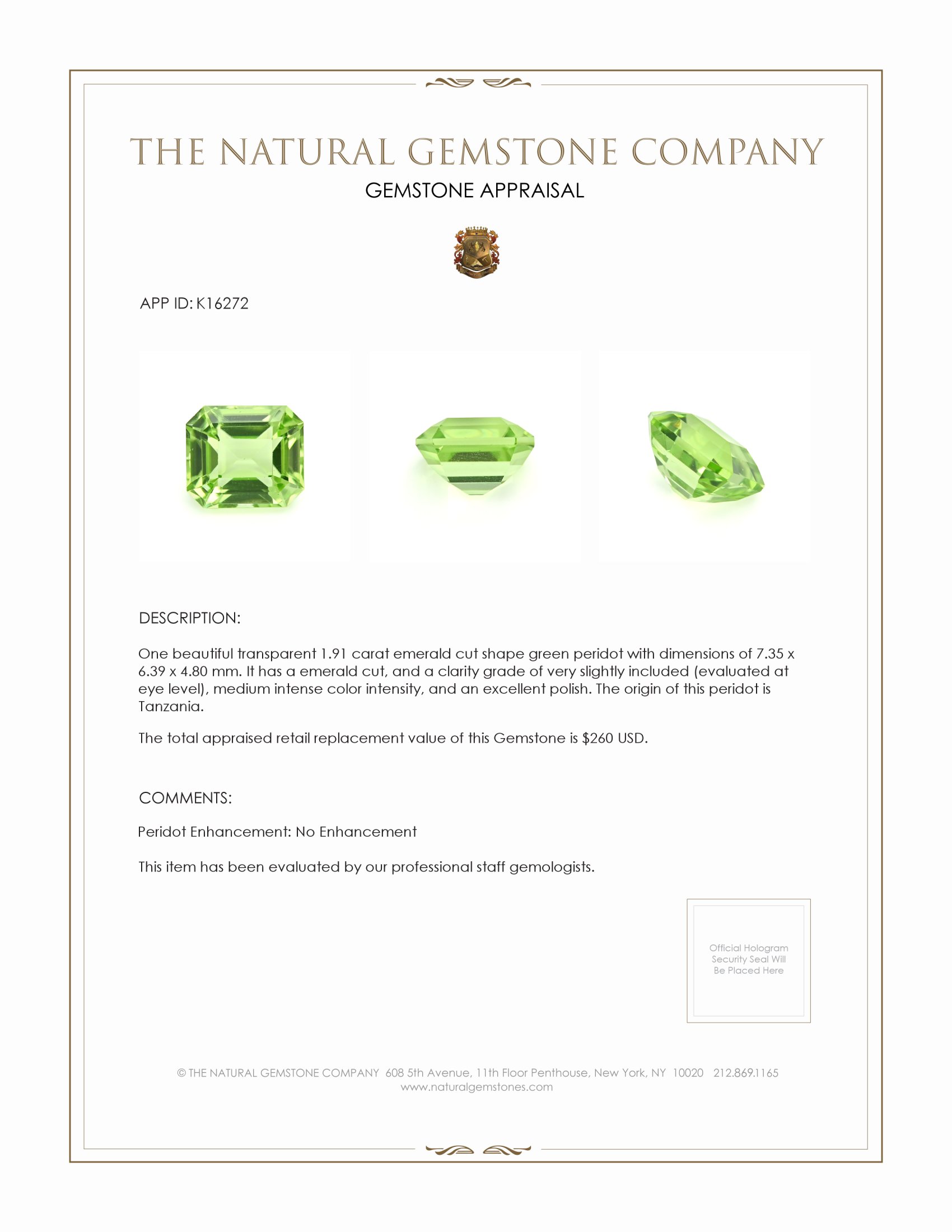 1.91 Ct. Peridot from Tanzania