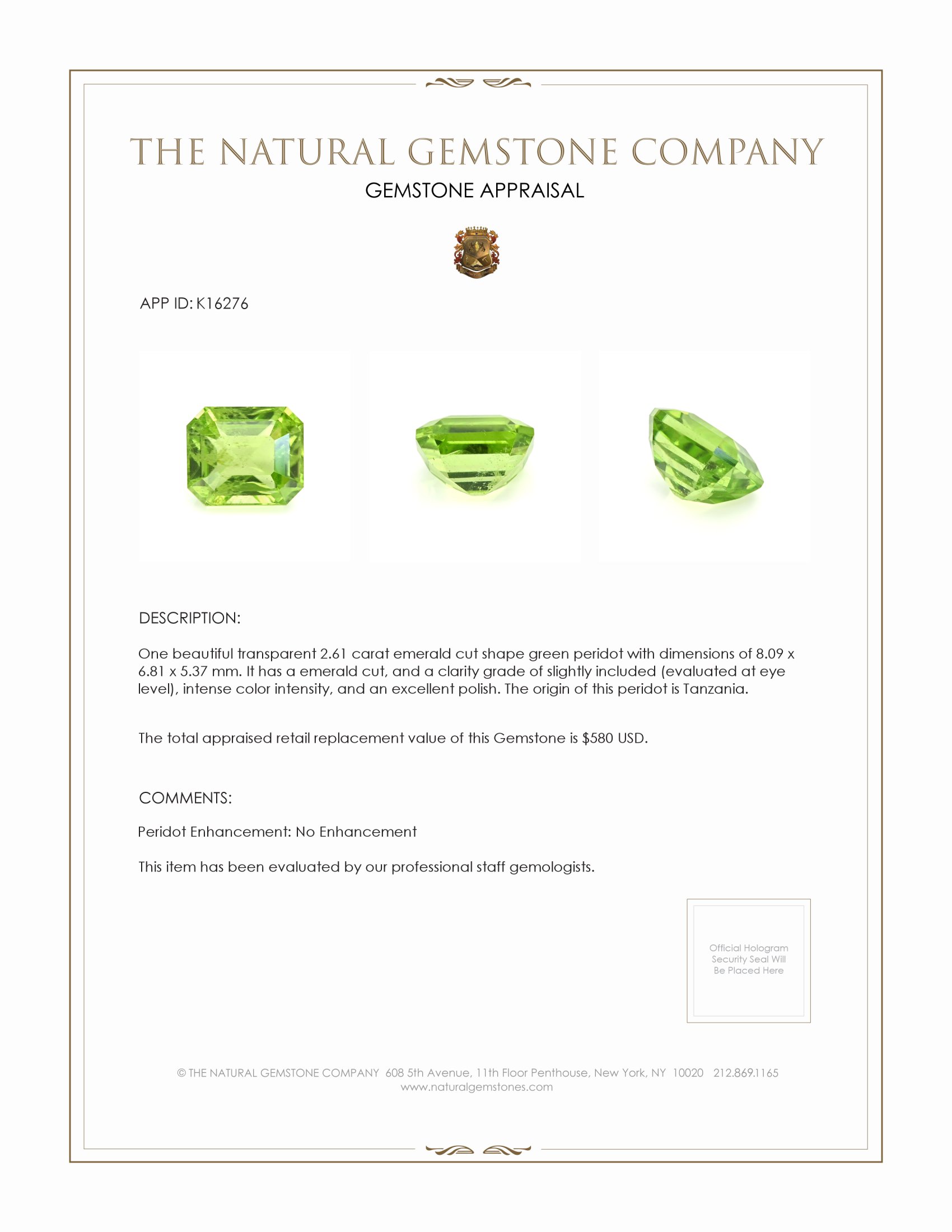 2.61 Ct. Peridot from Tanzania